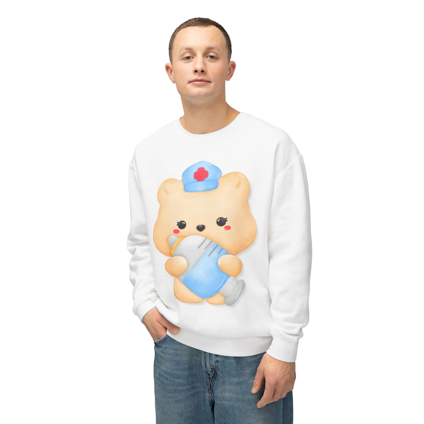 Nurse Bear, Unisex Lightweight Crewneck Sweatshirt