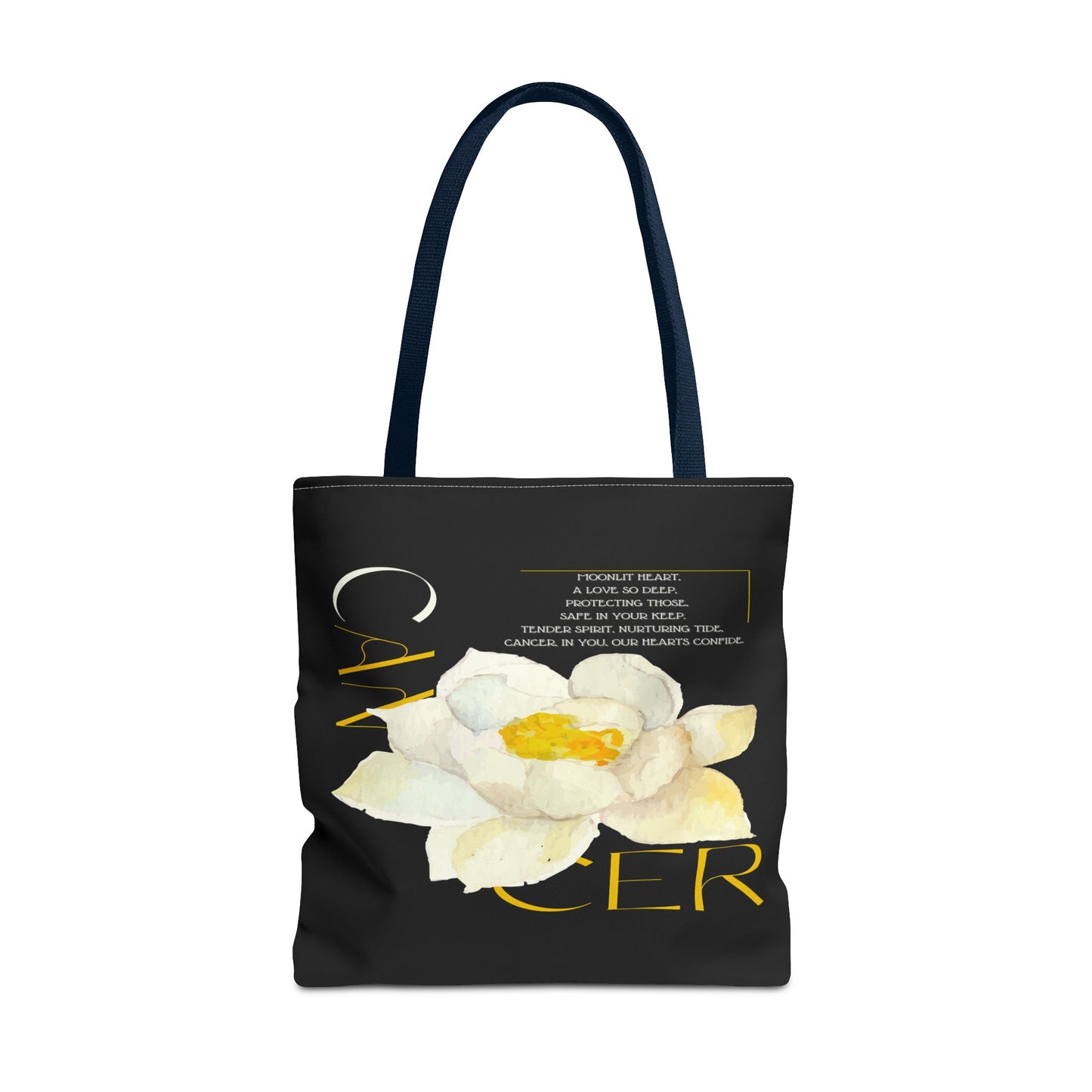 Cancer White Lotus Black Tote Bag, 3 Sizes