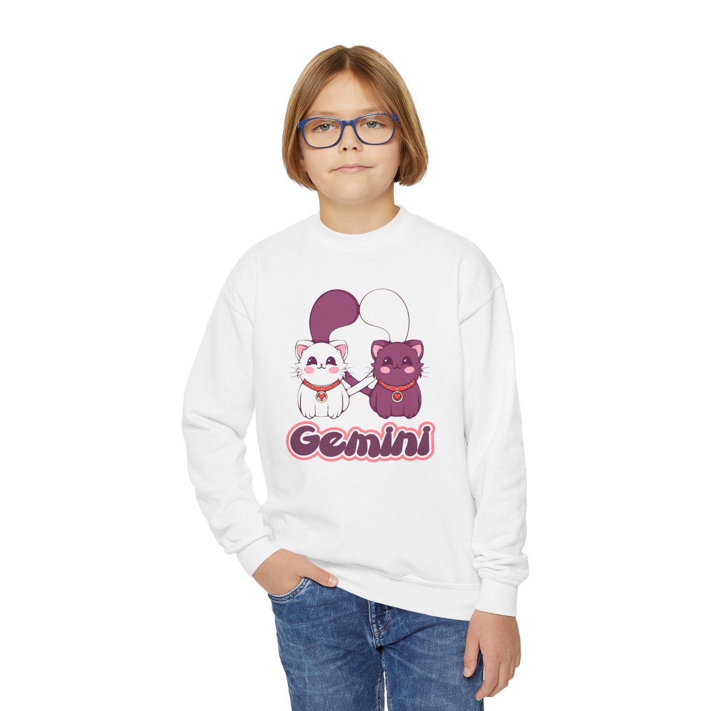 Gemini Anime Cats, Youth Crewneck Sweatshirt