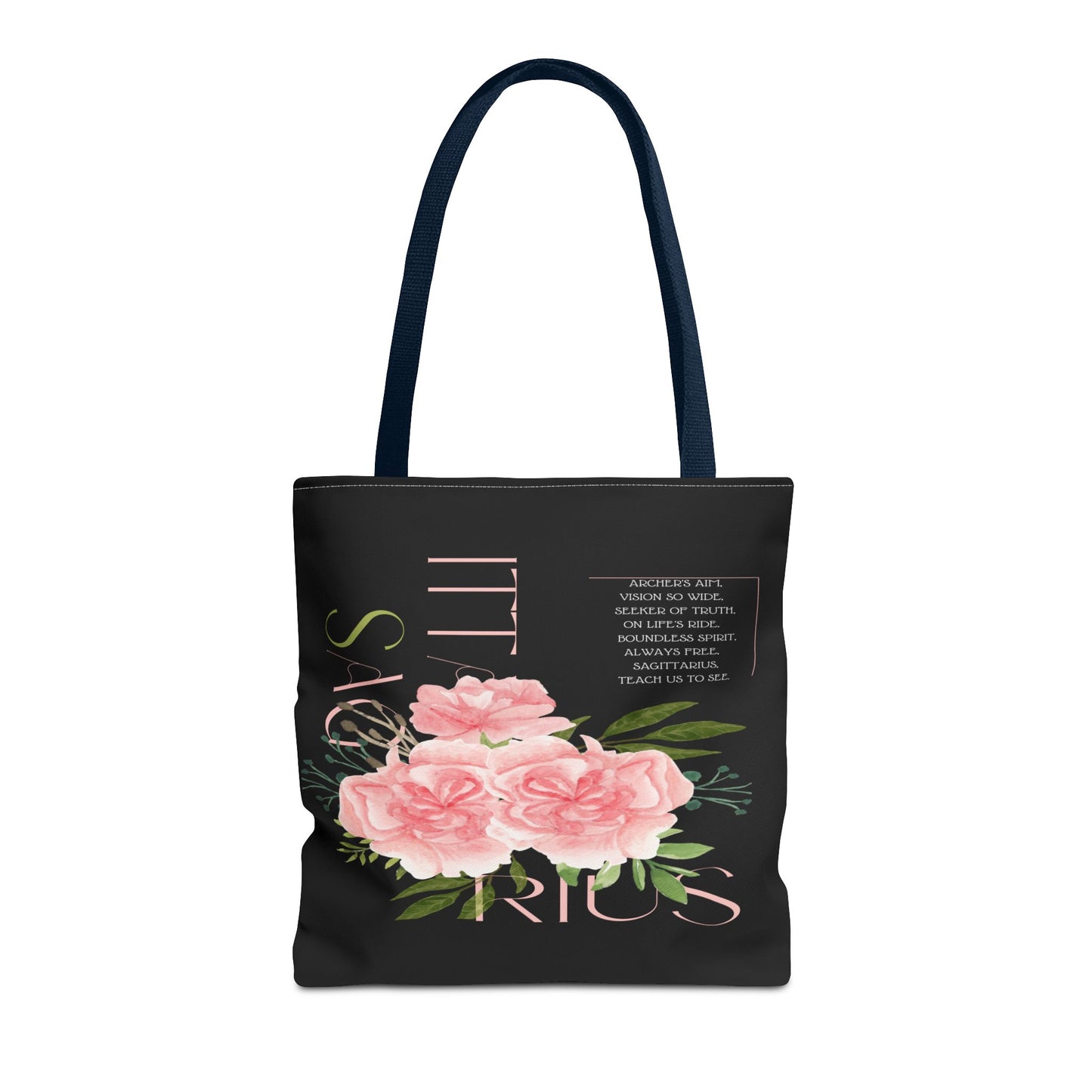 Sagittarius Pink Carnations Black Tote Bag, 3 Sizes