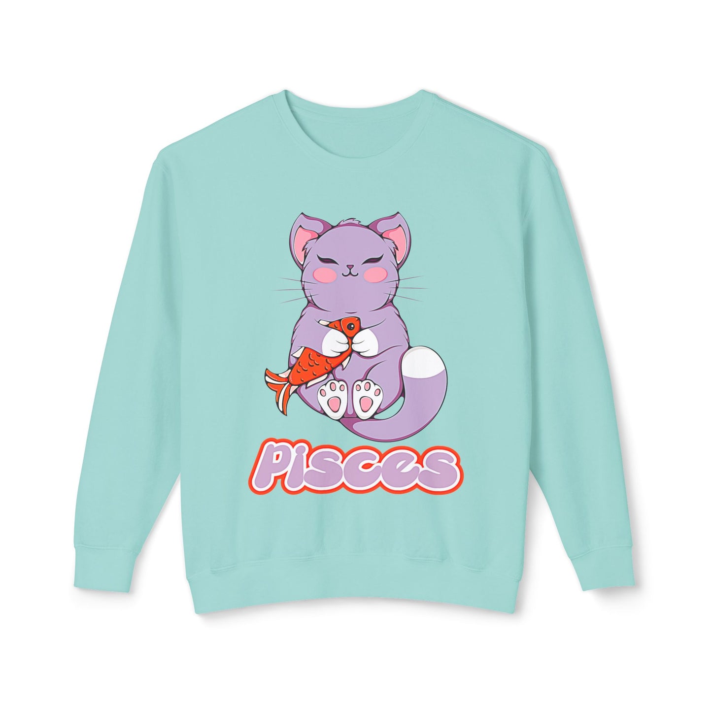 Pisces Anime Cat, Unisex Lightweight Crewneck Sweatshirt