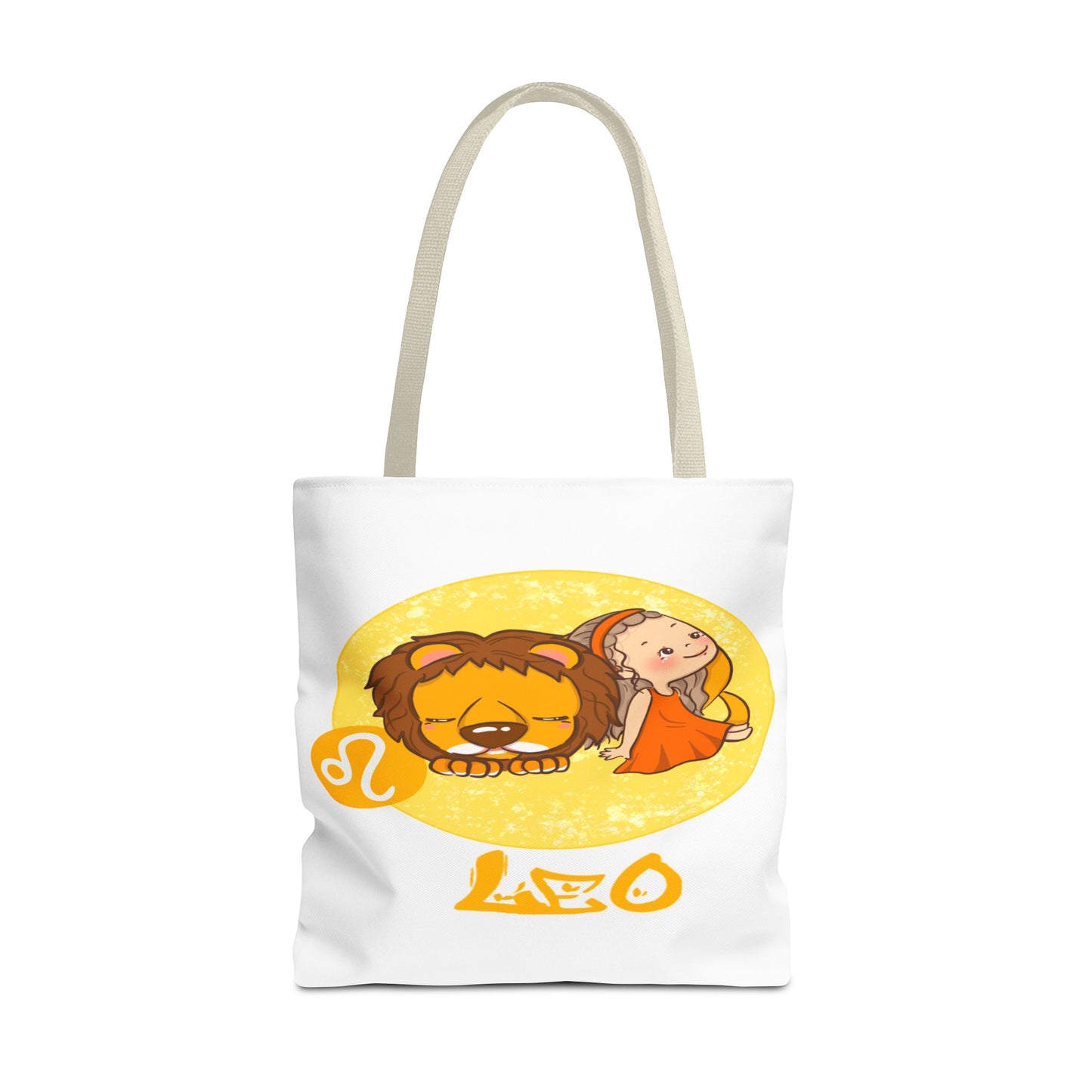 Leo Chibi Girl & Lion White Tote Bag, 3 Sizes