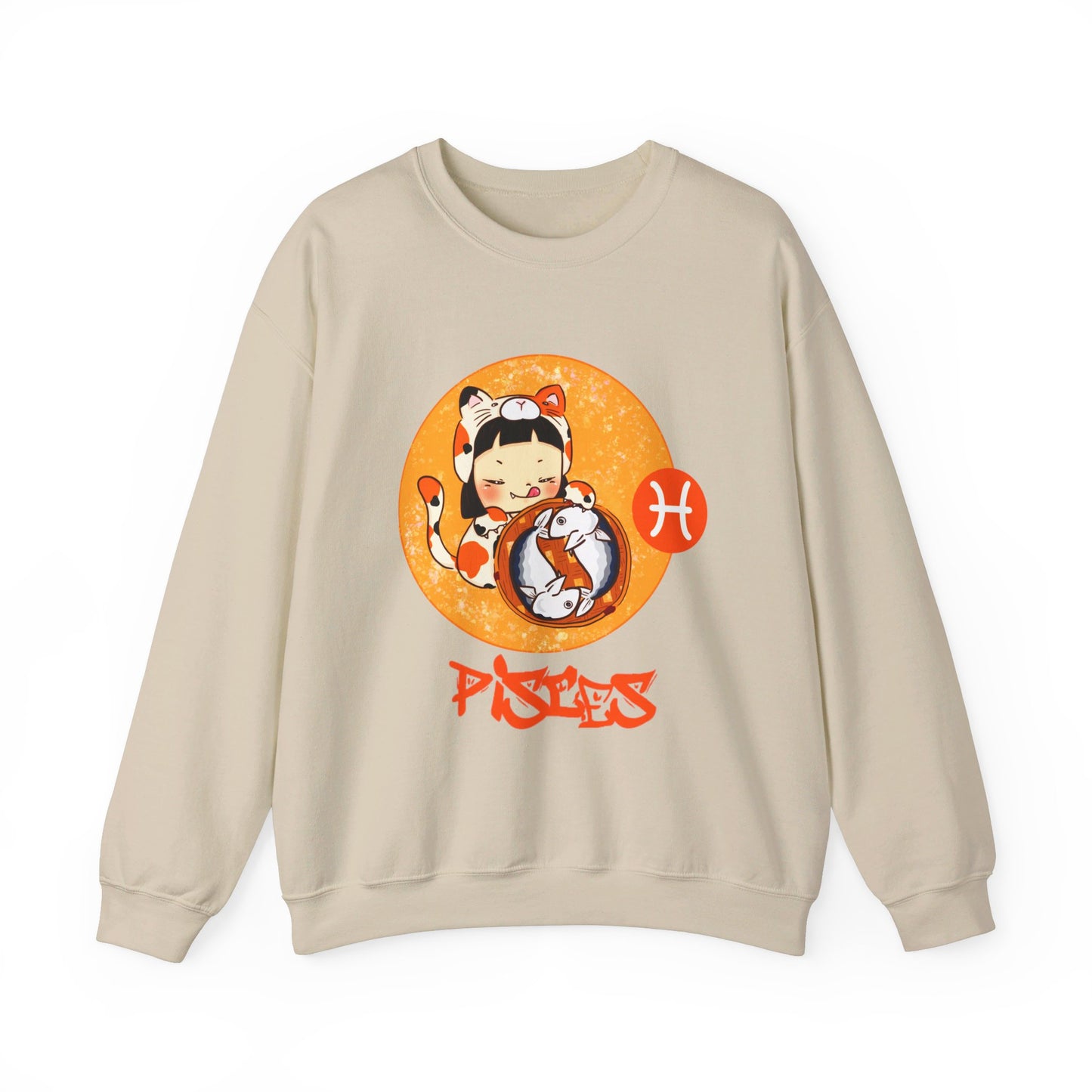 Pisces Chibi Cat Girl & Fish, Unisex Heavy Blend™ Crewneck Sweatshirt