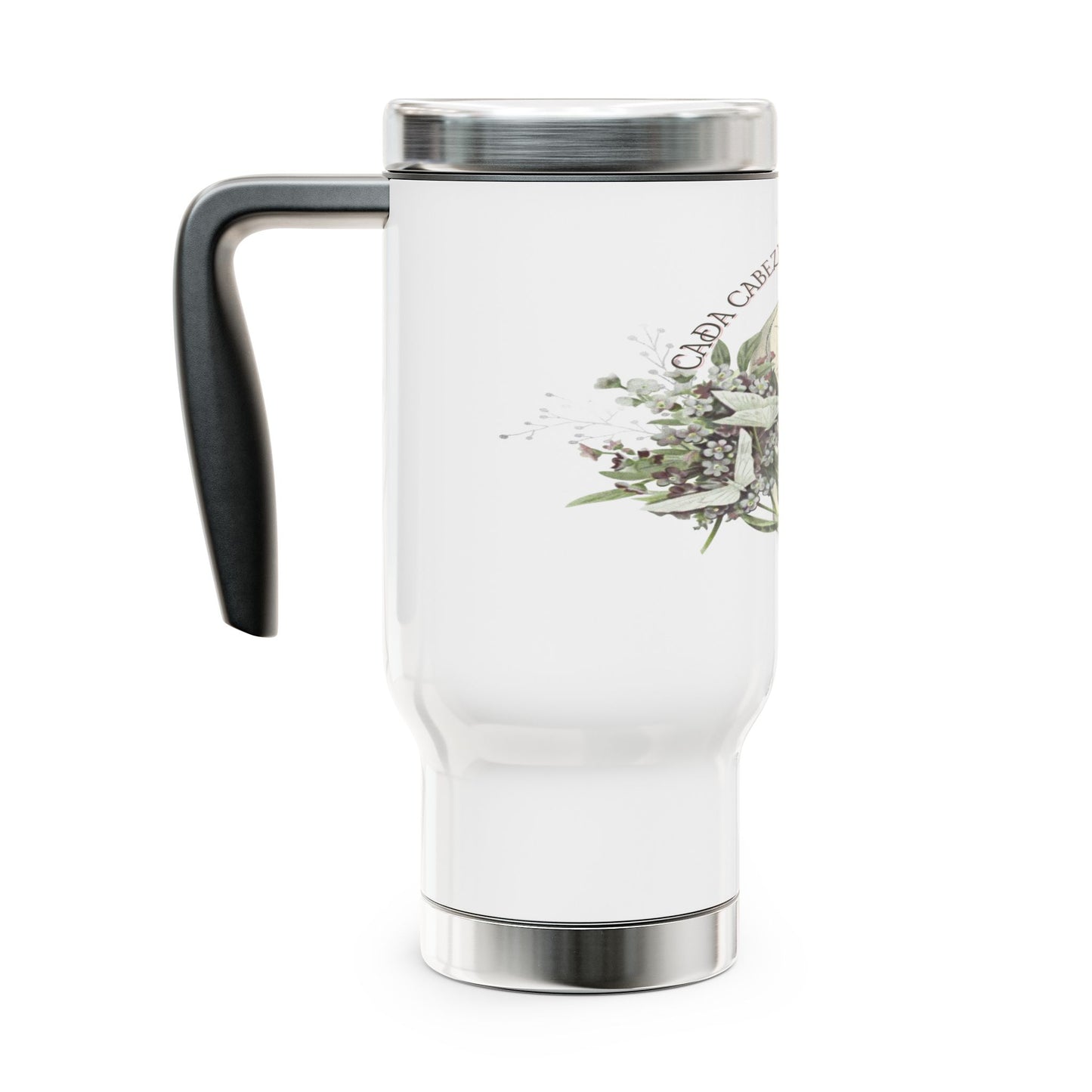 Cada Cabeza un Mundo, Stainless Steel Travel Mug with Handle, 14oz