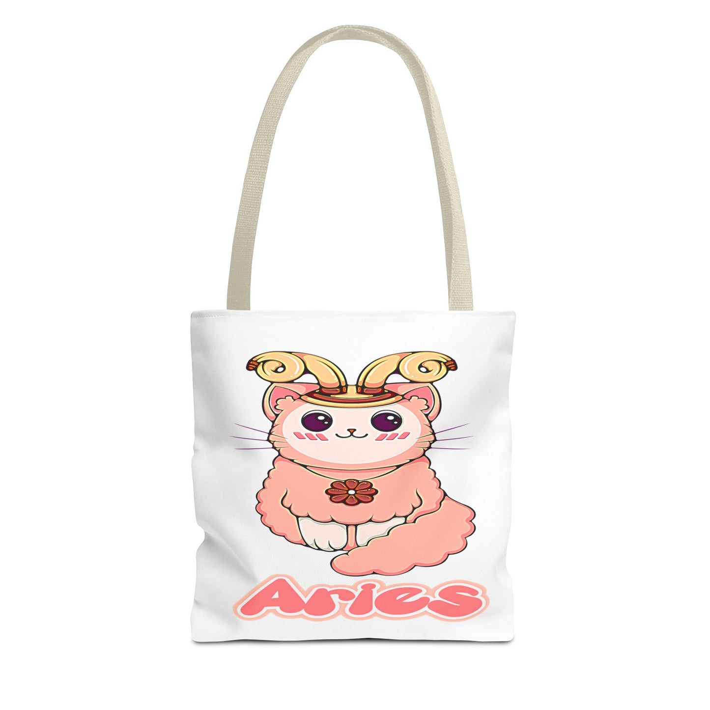 Aries Anime Cat White Tote Bag, 3 Sizes