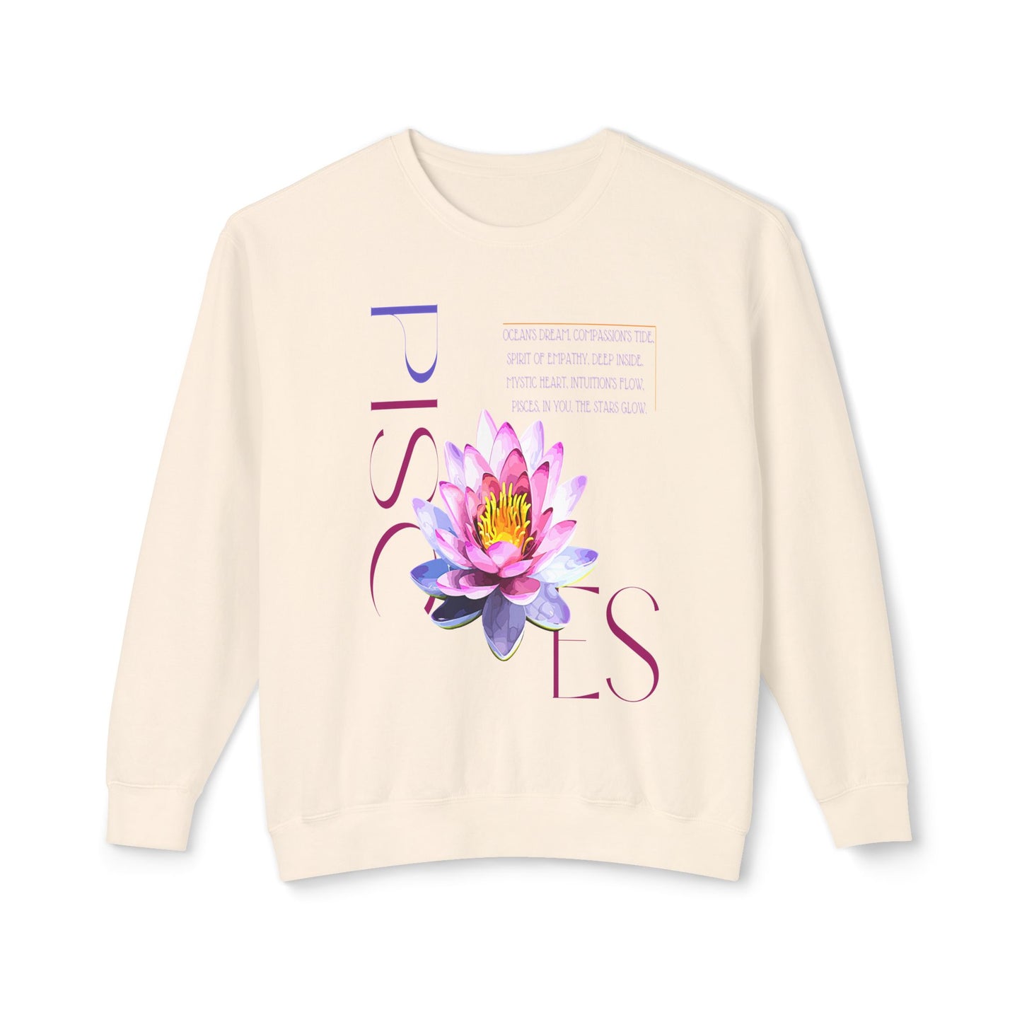 Pisces Pink Lotus, Unisex Lightweight Crewneck Sweatshirt