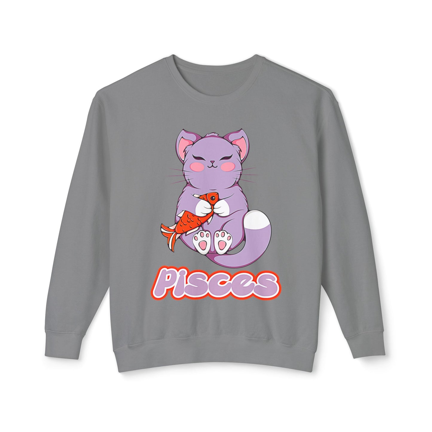 Pisces Anime Cat, Unisex Lightweight Crewneck Sweatshirt