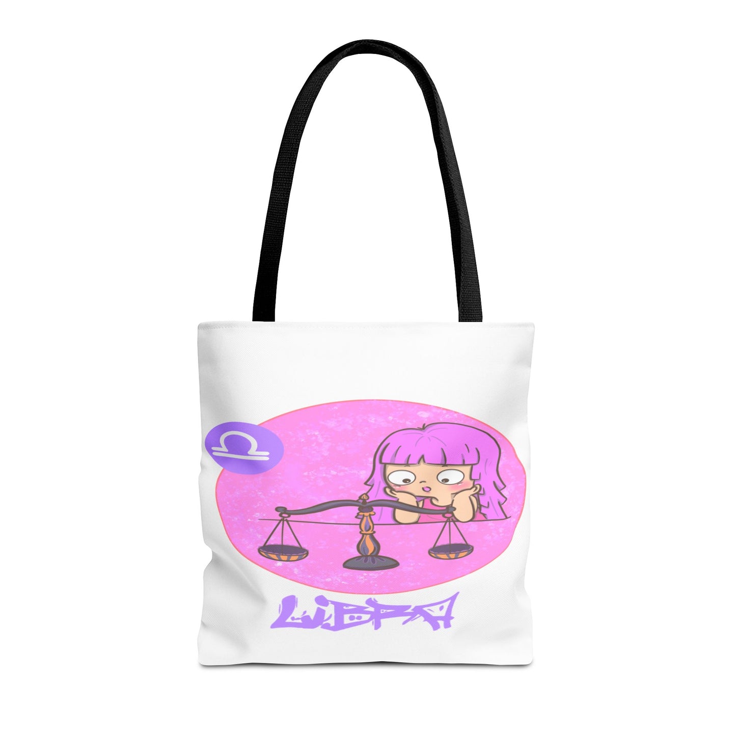 Libra Chibi Girl & Scales White Tote Bag, 3 Sizes