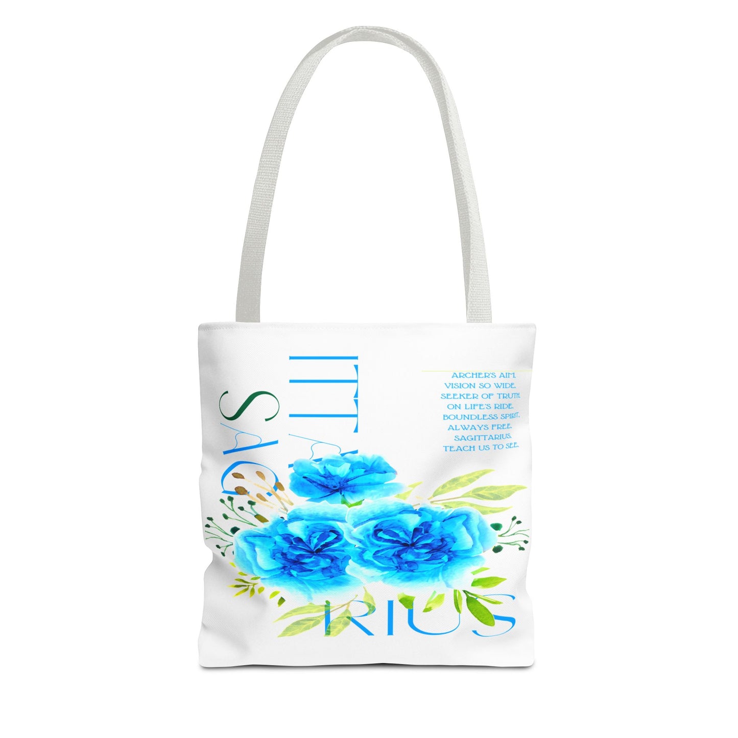 Sagittarius Blue Carnations White Tote Bag, 3 Sizes