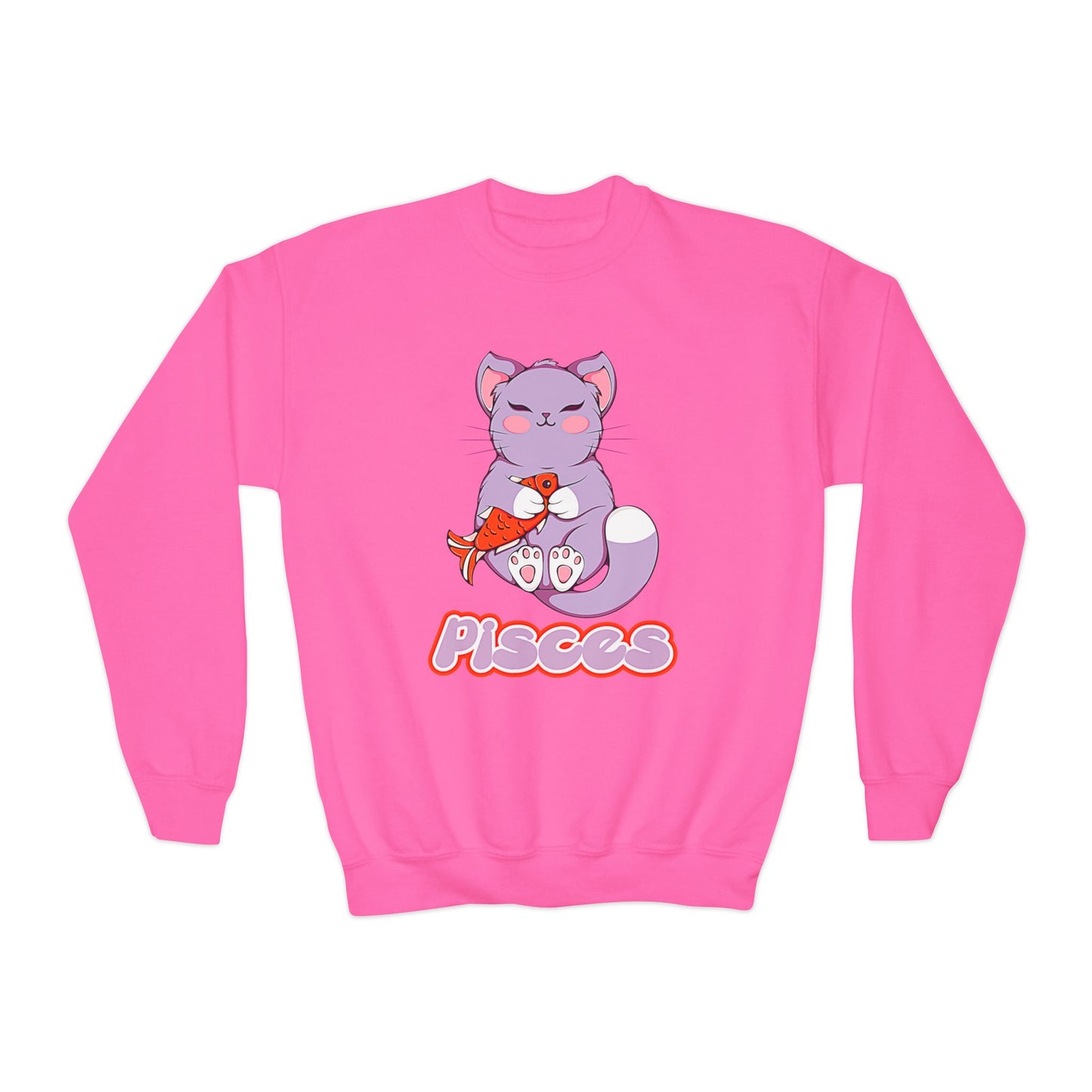 Pisces Anime Cat,Youth Crewneck Sweatshirt