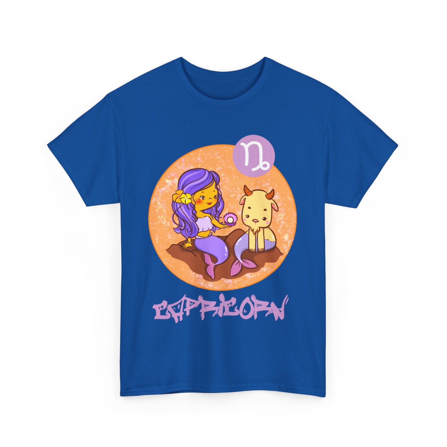 Capricorn Mermaid Chibi Girl & Goat, Unisex Heavy Cotton Tee