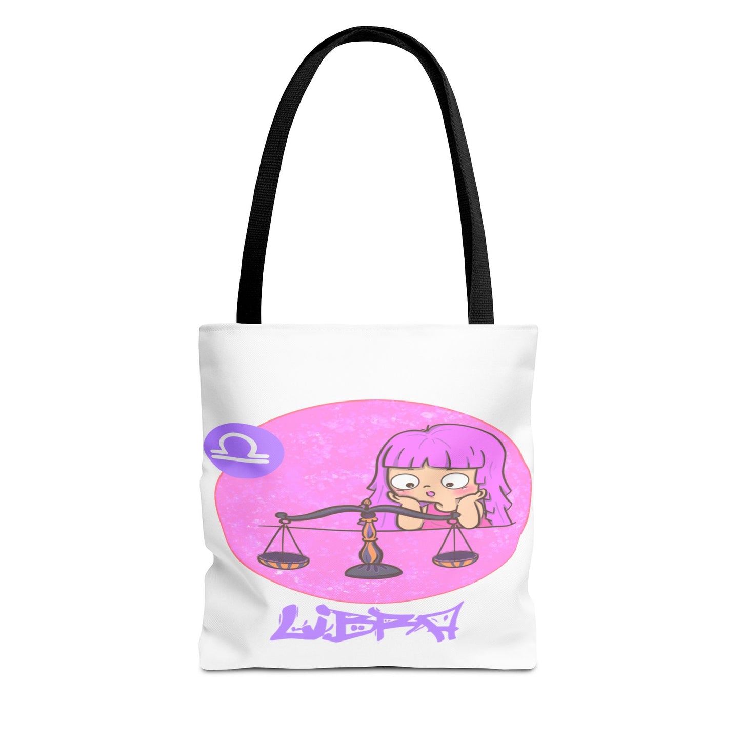 Libra Chibi Girl & Scales White Tote Bag, 3 Sizes