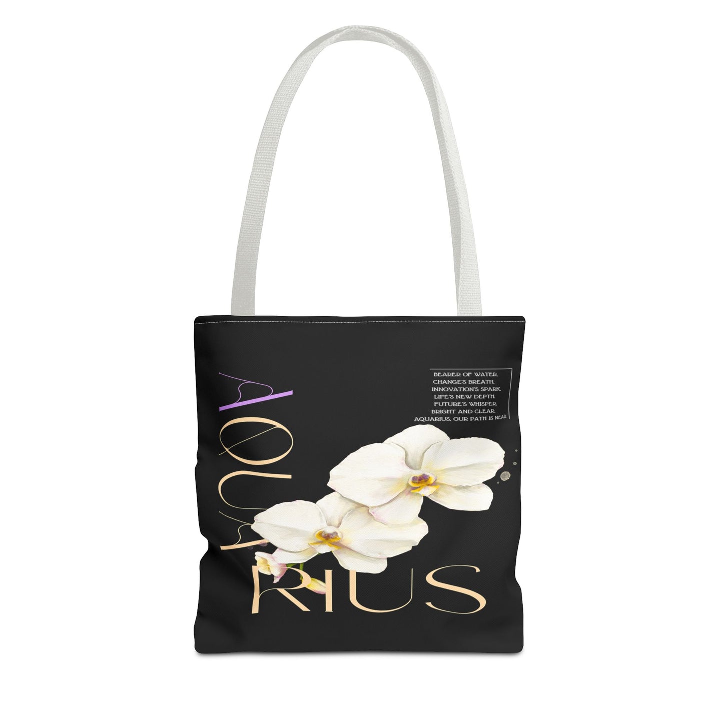 Aquarius Orchid Black Tote Bag, 3 Sizes