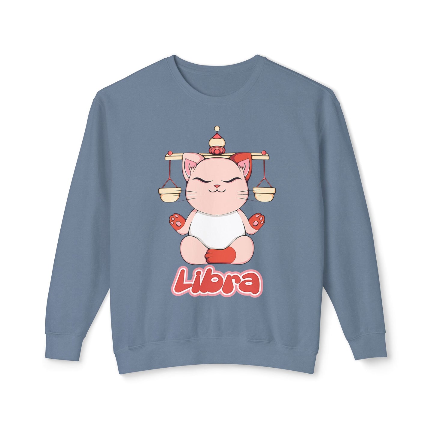 Libra Anime Cat, Unisex Lightweight Crewneck Sweatshirt