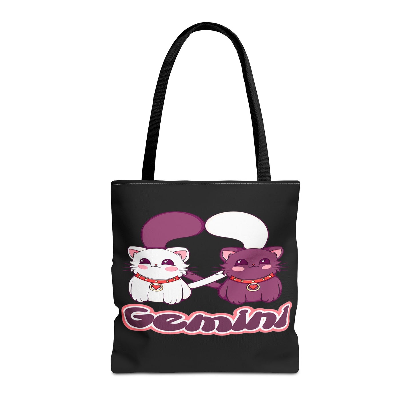 Gemini Anime Cats Black Tote Bag, 3 Sizes