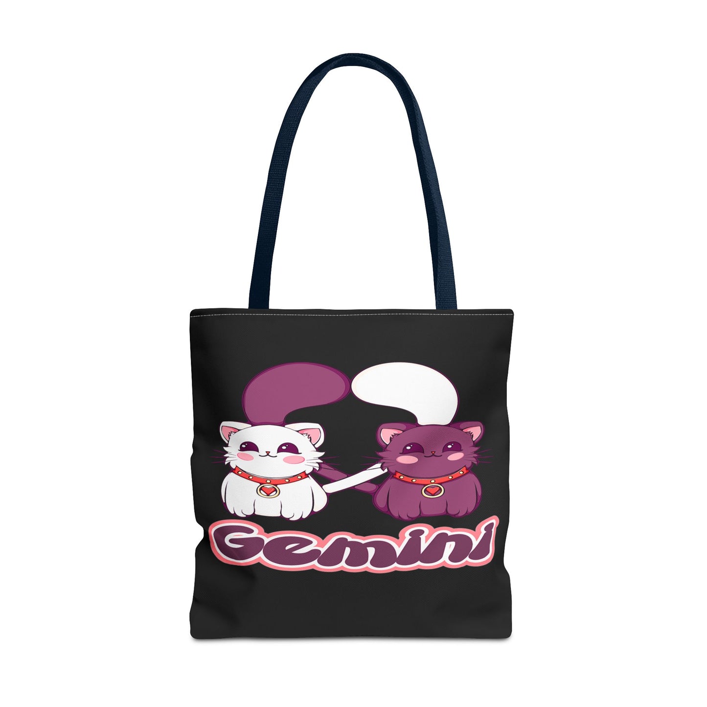 Gemini Anime Cats Black Tote Bag, 3 Sizes