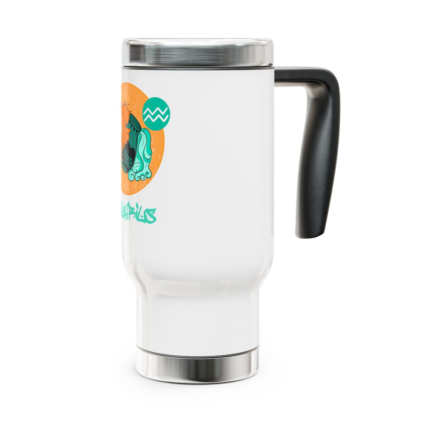 Aquarius Chibi Water Bearer, Stainless Steel Travel Mug with Handle, 14 oz