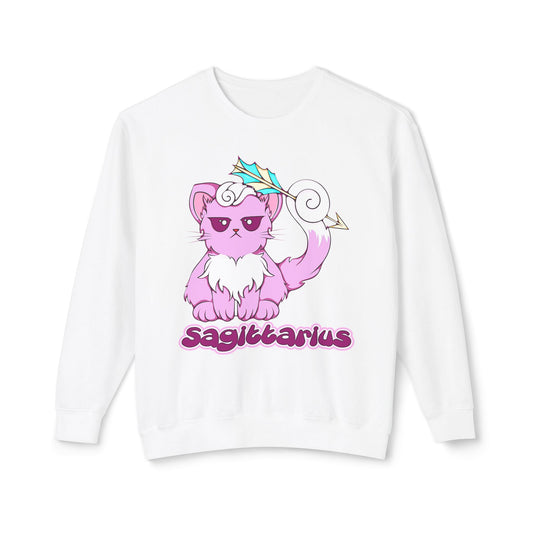 Sagittarius Anime Cat, Unisex Lightweight Crewneck Sweatshirt