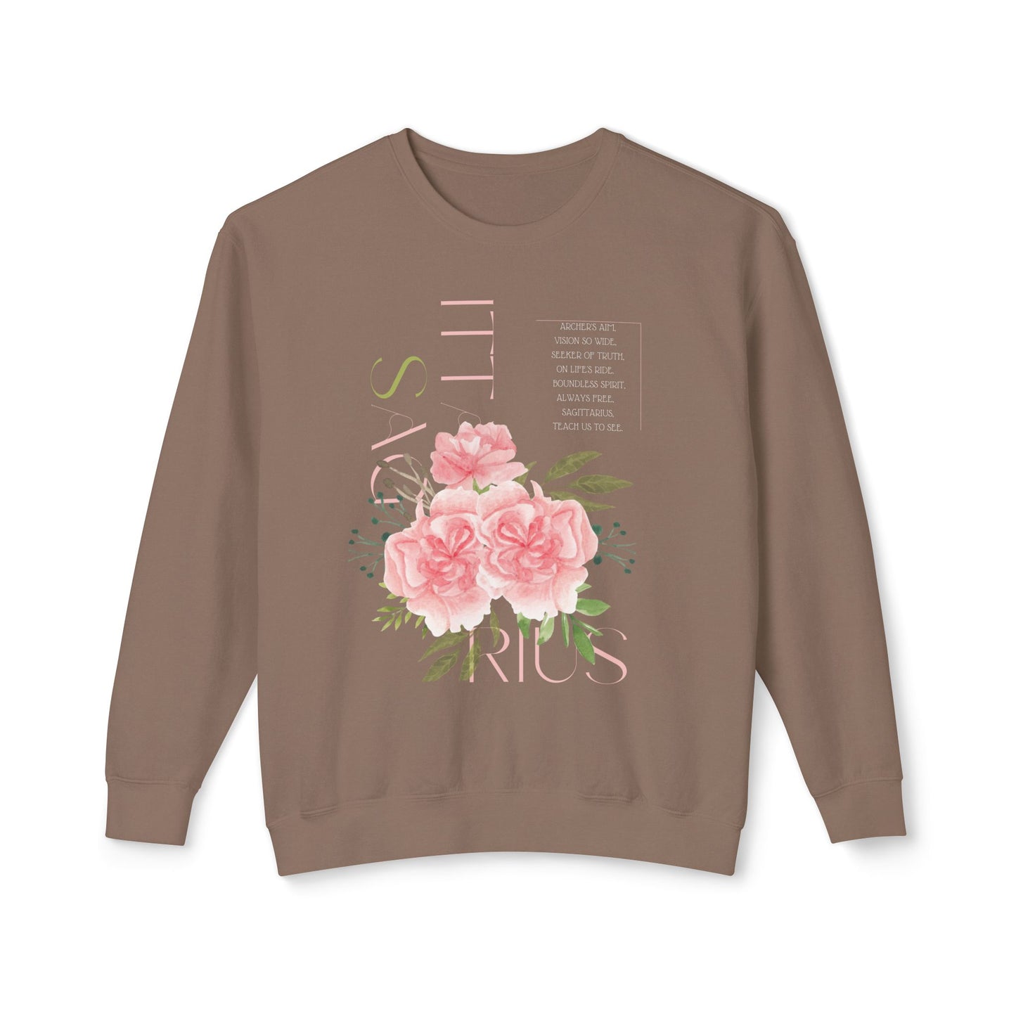 Sagittarius Pink Carnations, Unisex Lightweight Crewneck Sweatshirt