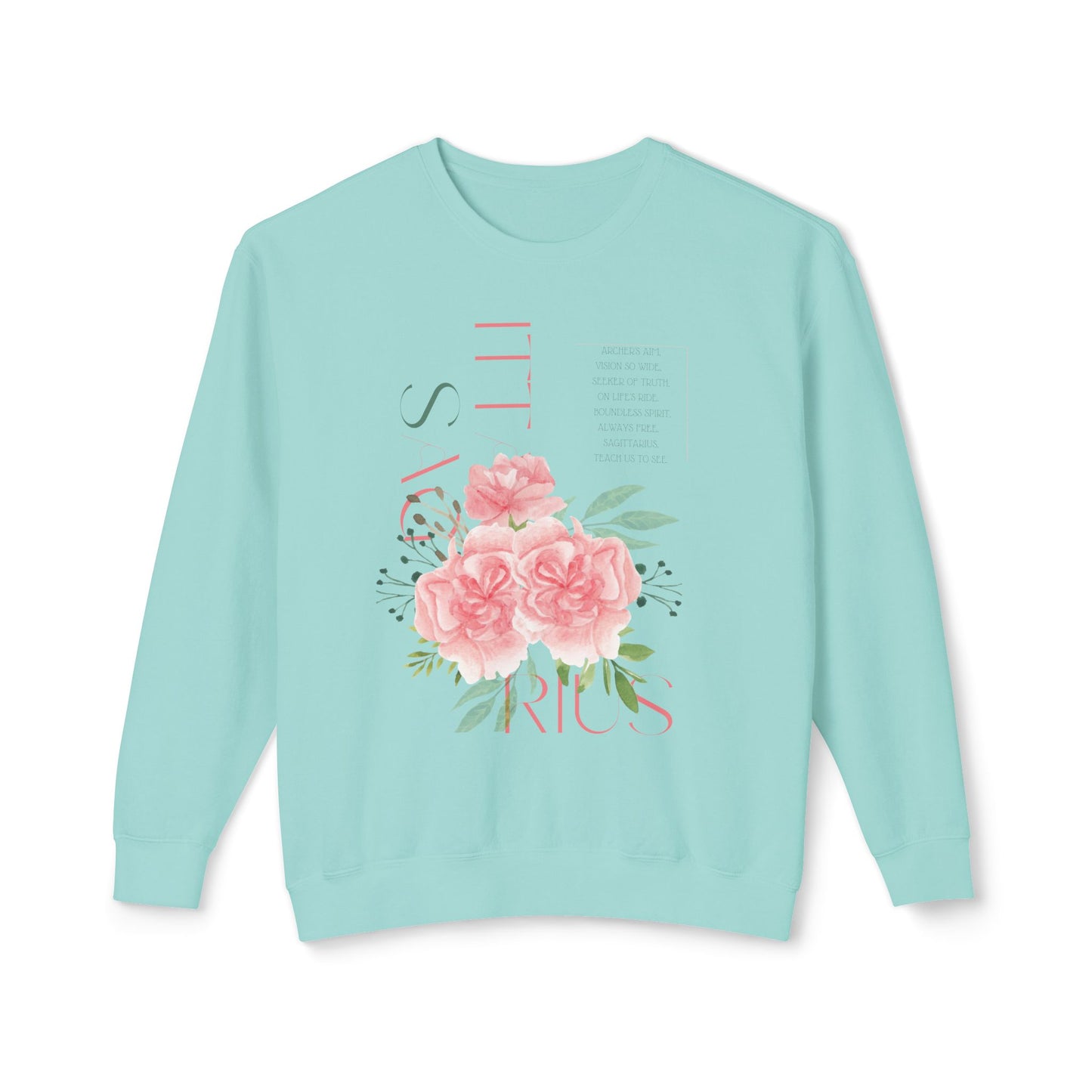 Sagittarius Pink Carnations, Unisex Lightweight Crewneck Sweatshirt