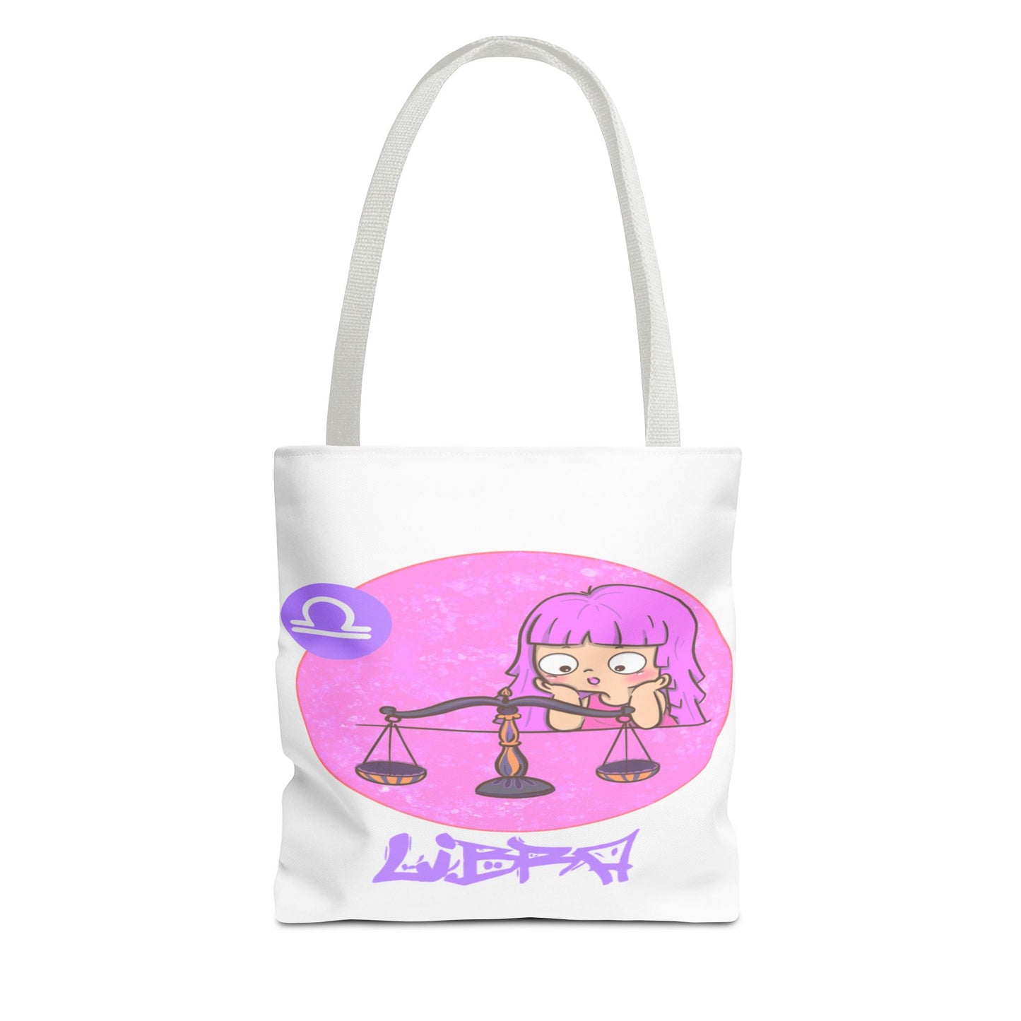 Libra Chibi Girl & Scales White Tote Bag, 3 Sizes