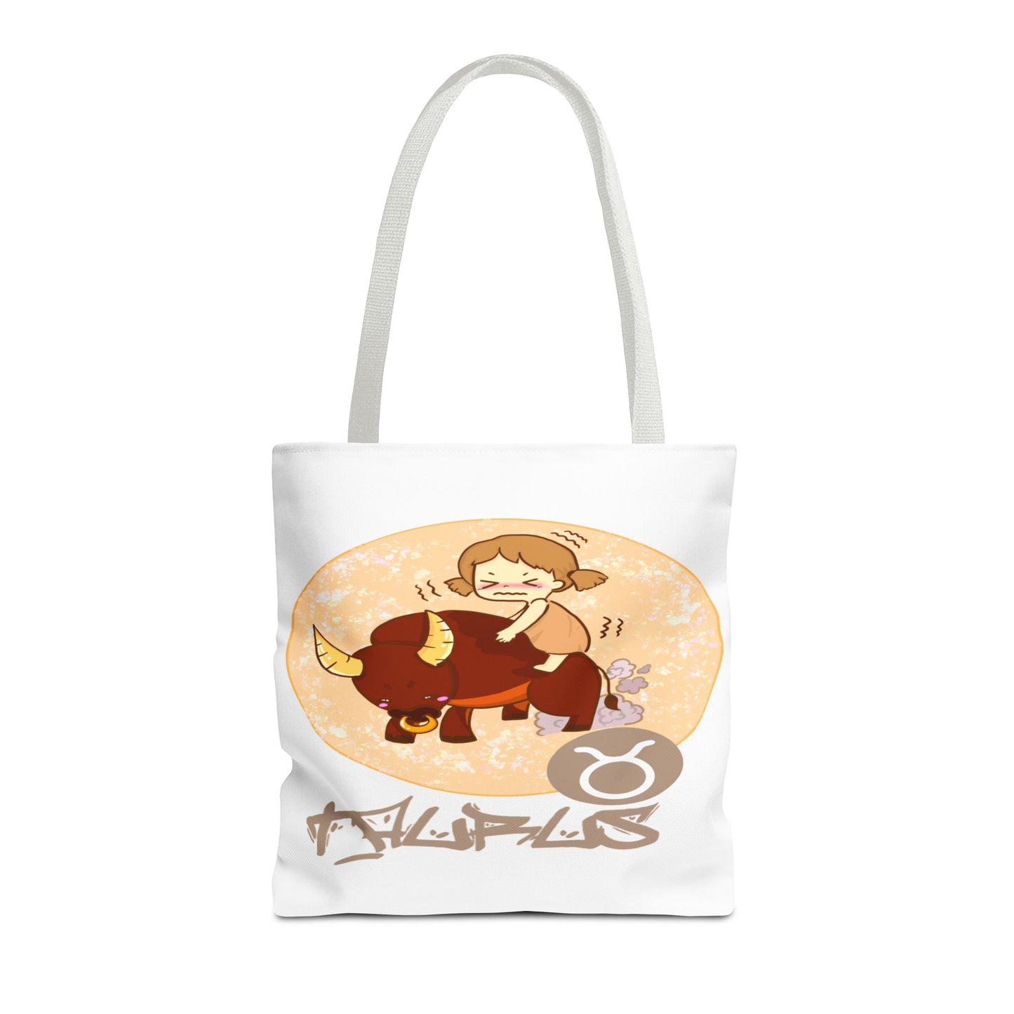 Taurus Chibi Girl & Bull White Tote Bag, 3 Sizes