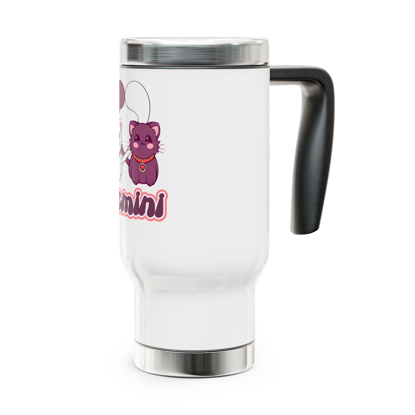 Gemini Anime Cats, Stainless Steel Travel Mug with Handle, 14oz