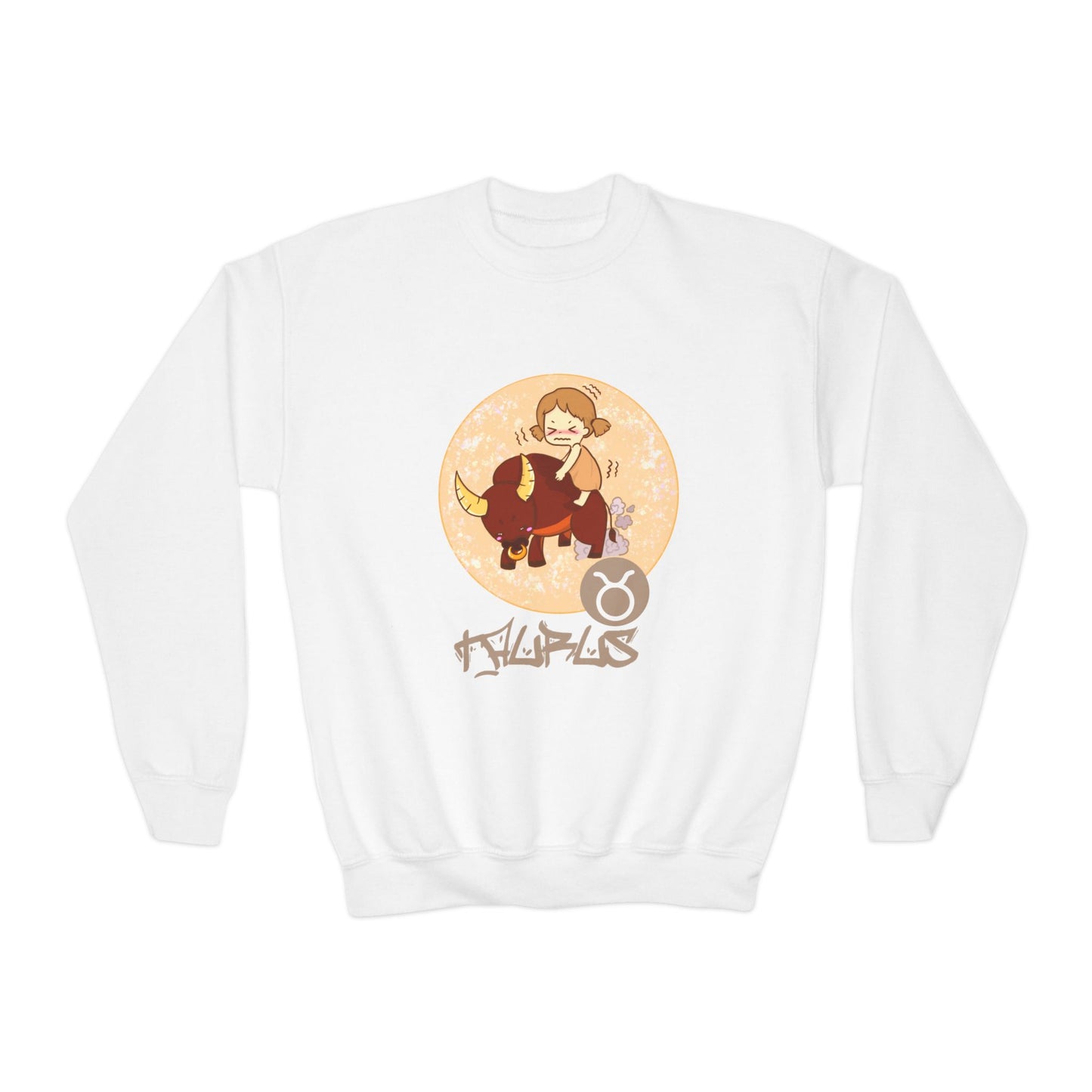 Taurus Chibi Girl & Bull, Youth Crewneck Sweatshirt