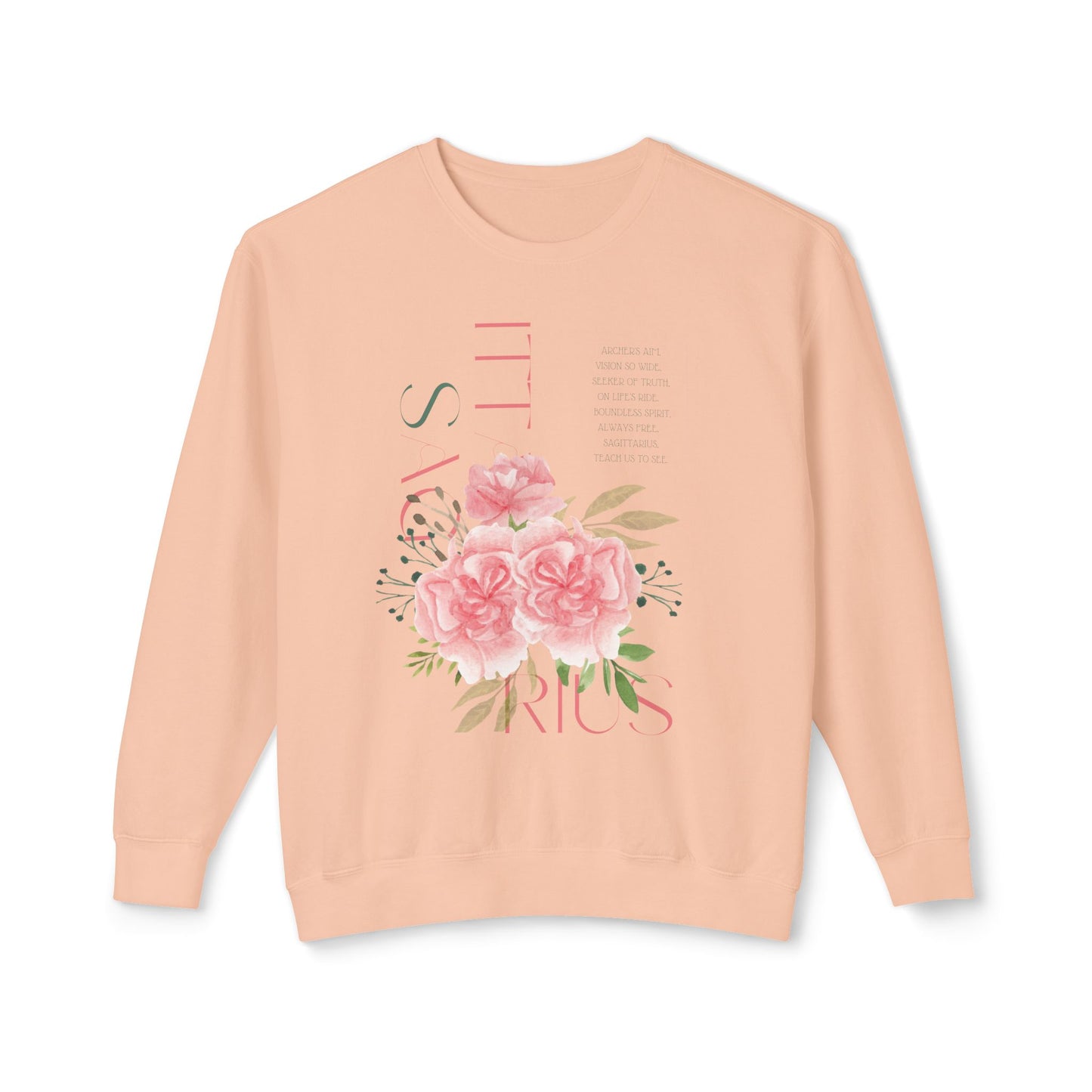 Sagittarius Pink Carnations, Unisex Lightweight Crewneck Sweatshirt