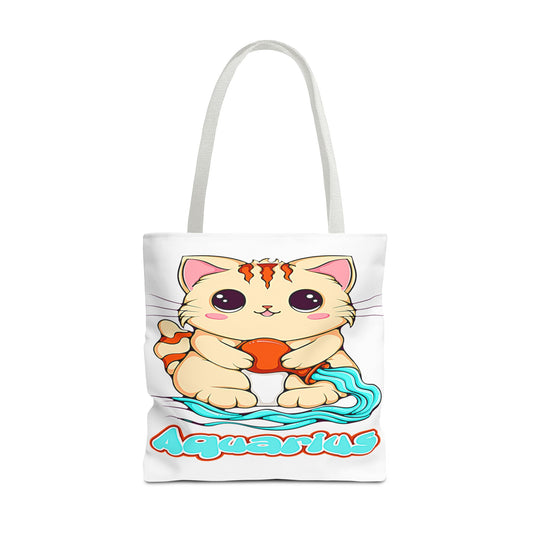 Aquarius Anime Cat White Tote Bag, 3 Sizes