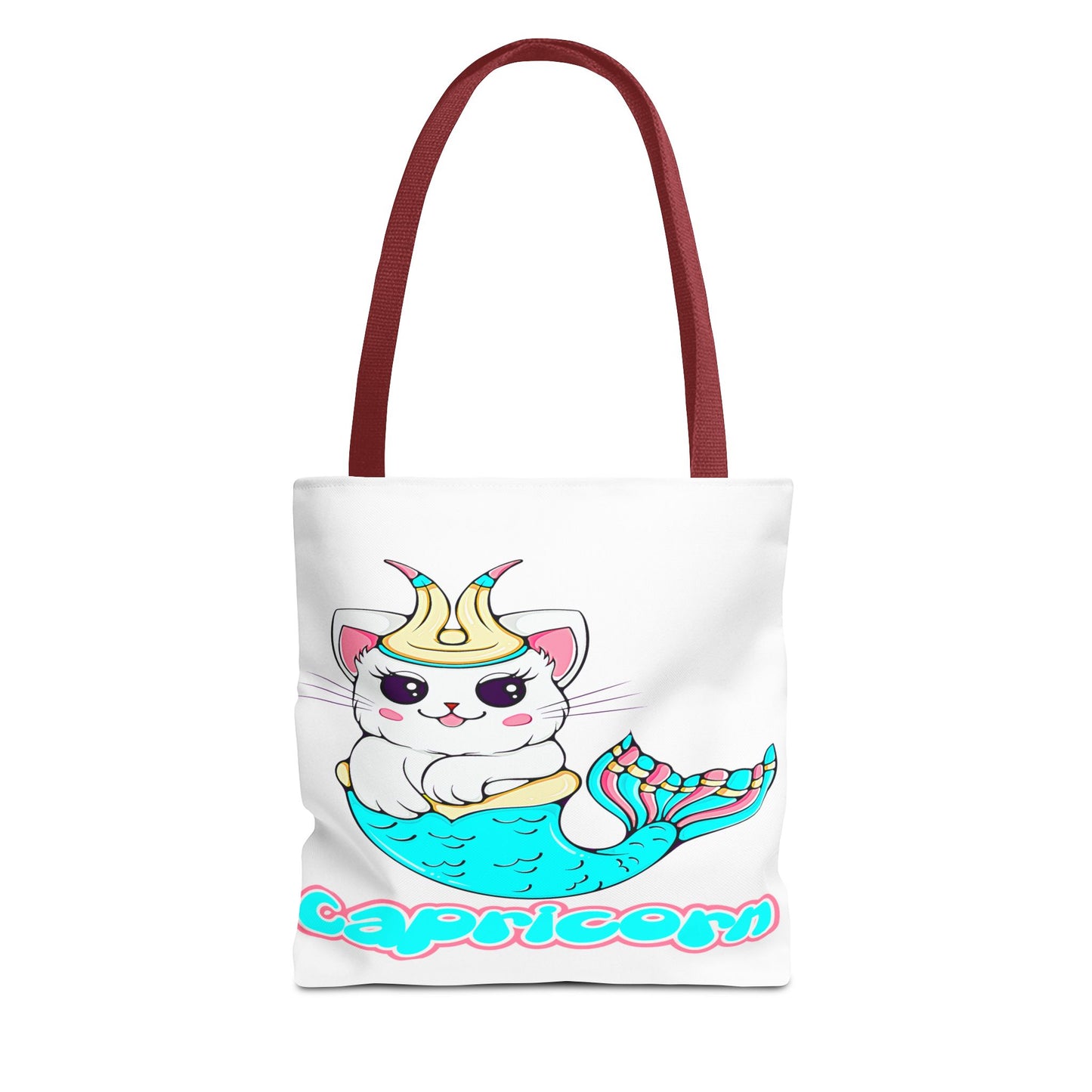 Capricorn Anime Cat White Tote Bag, 3 Sizes