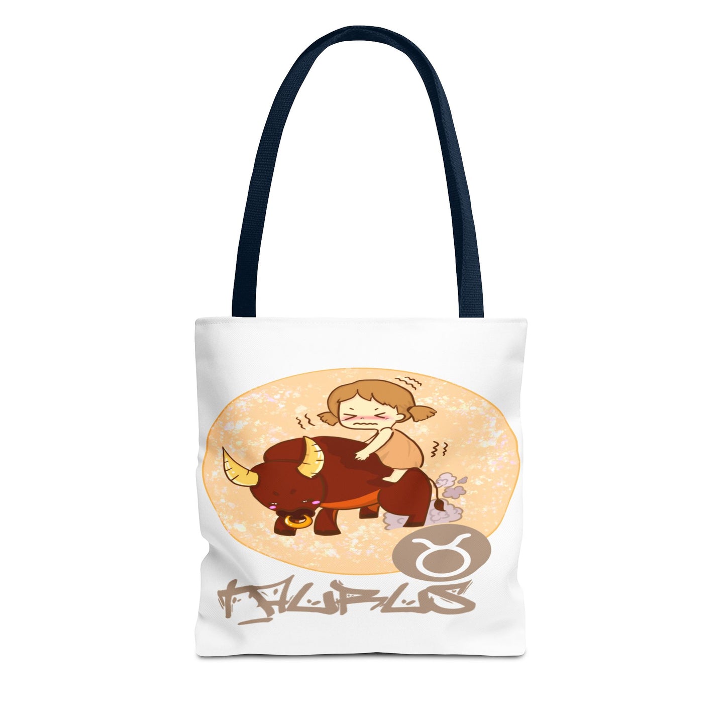 Taurus Chibi Girl & Bull White Tote Bag, 3 Sizes