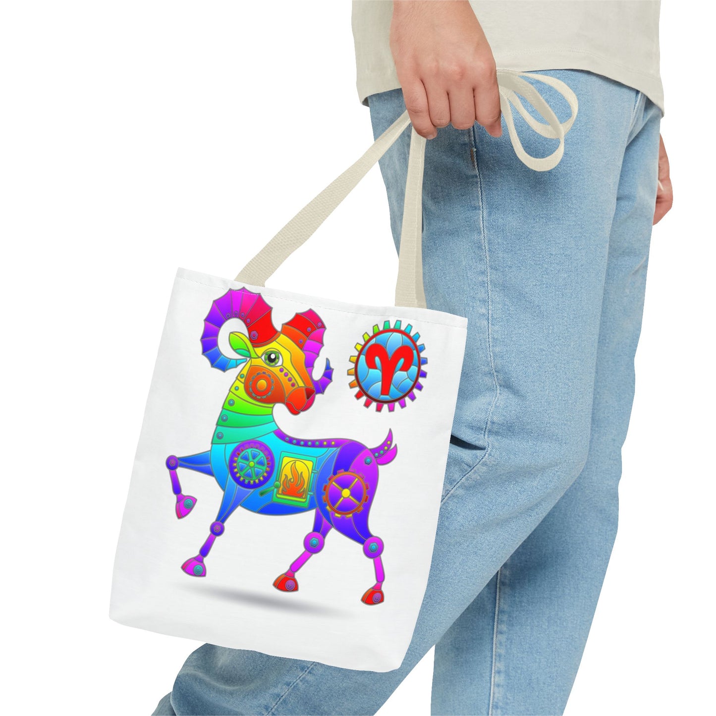 Aries Rainbow Steampunk, White Tote Bag