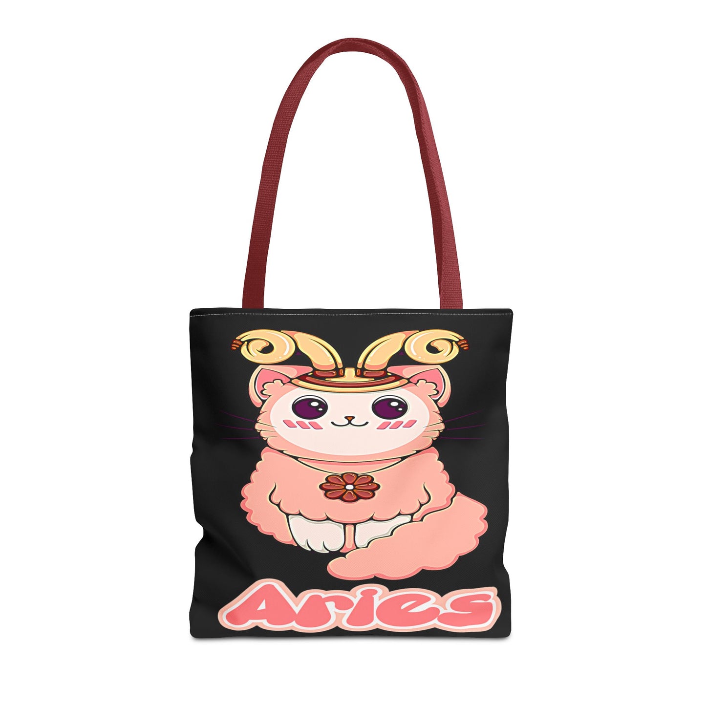 Aries Anime Cat Black Tote Bag, 3 Sizes