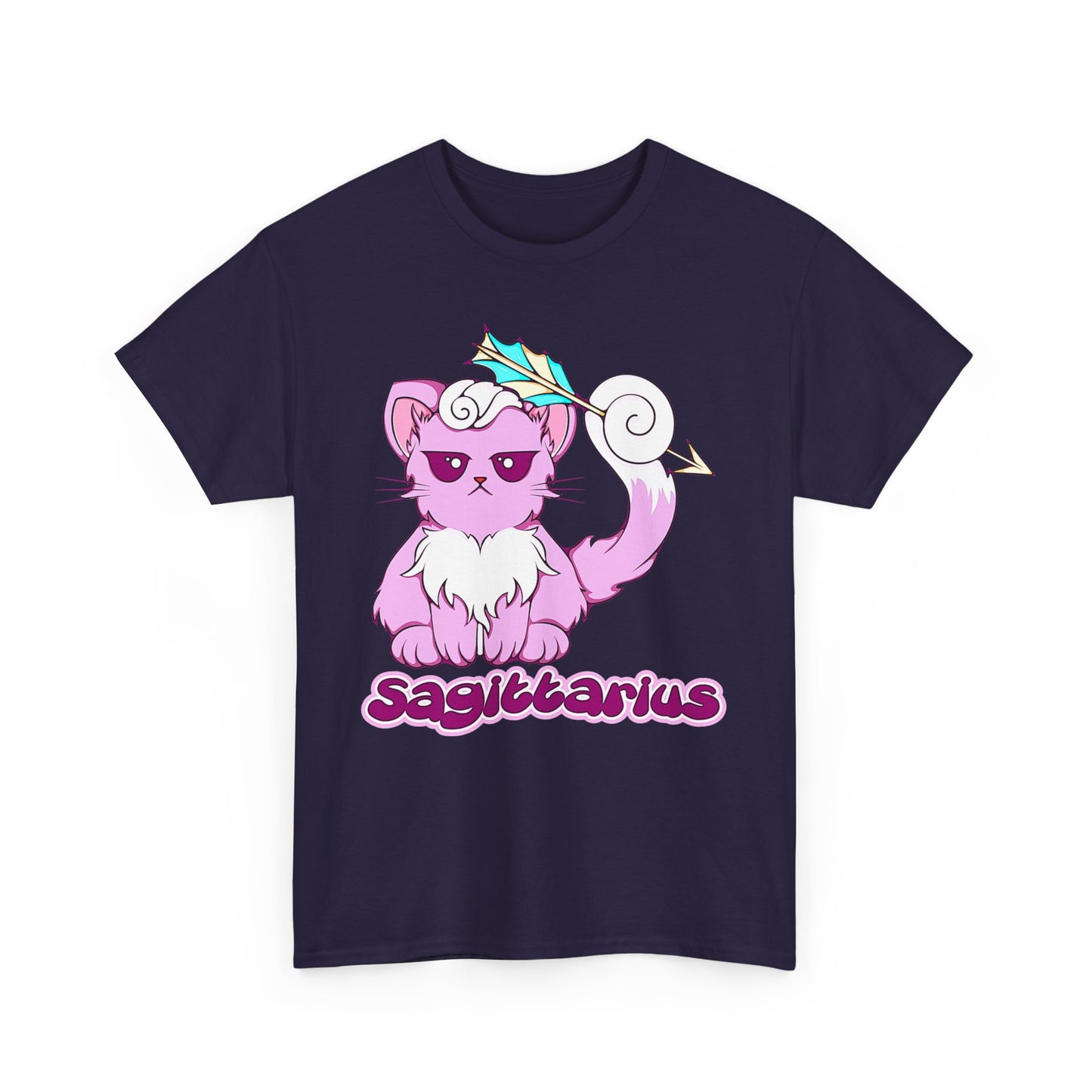 Sagittarius Anime Cat, Unisex Heavy Cotton Tee