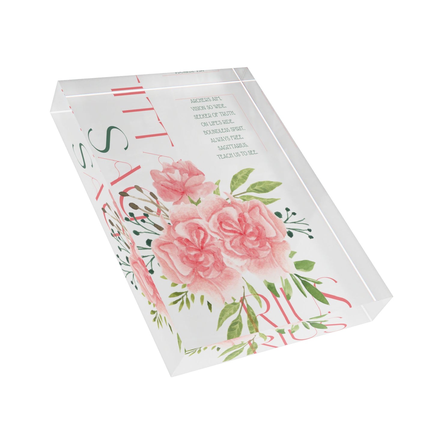 Sagittarius Pink Carnations, Photo Block (White)