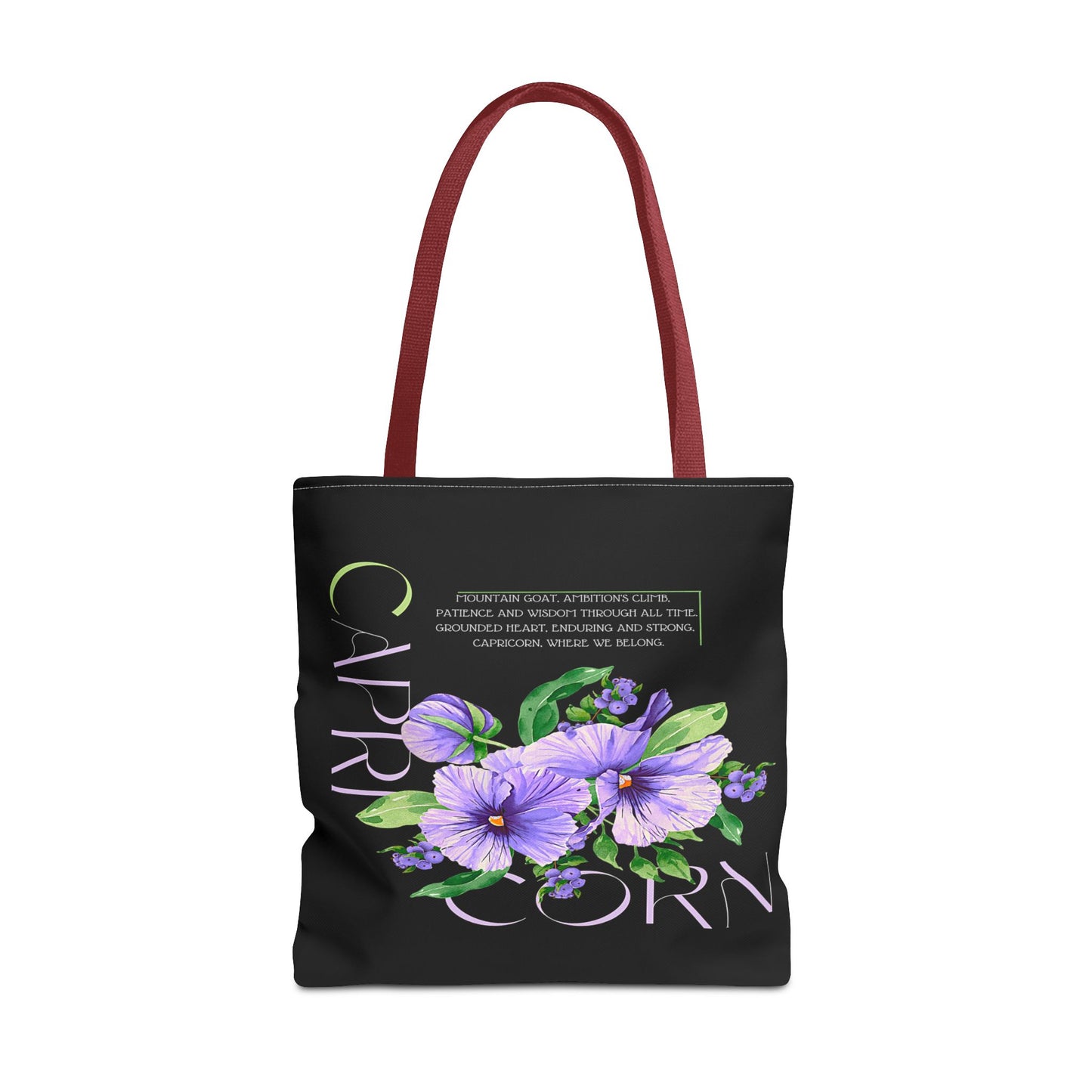 Capricorn Pansies Black Tote Bag, 3 Sizes