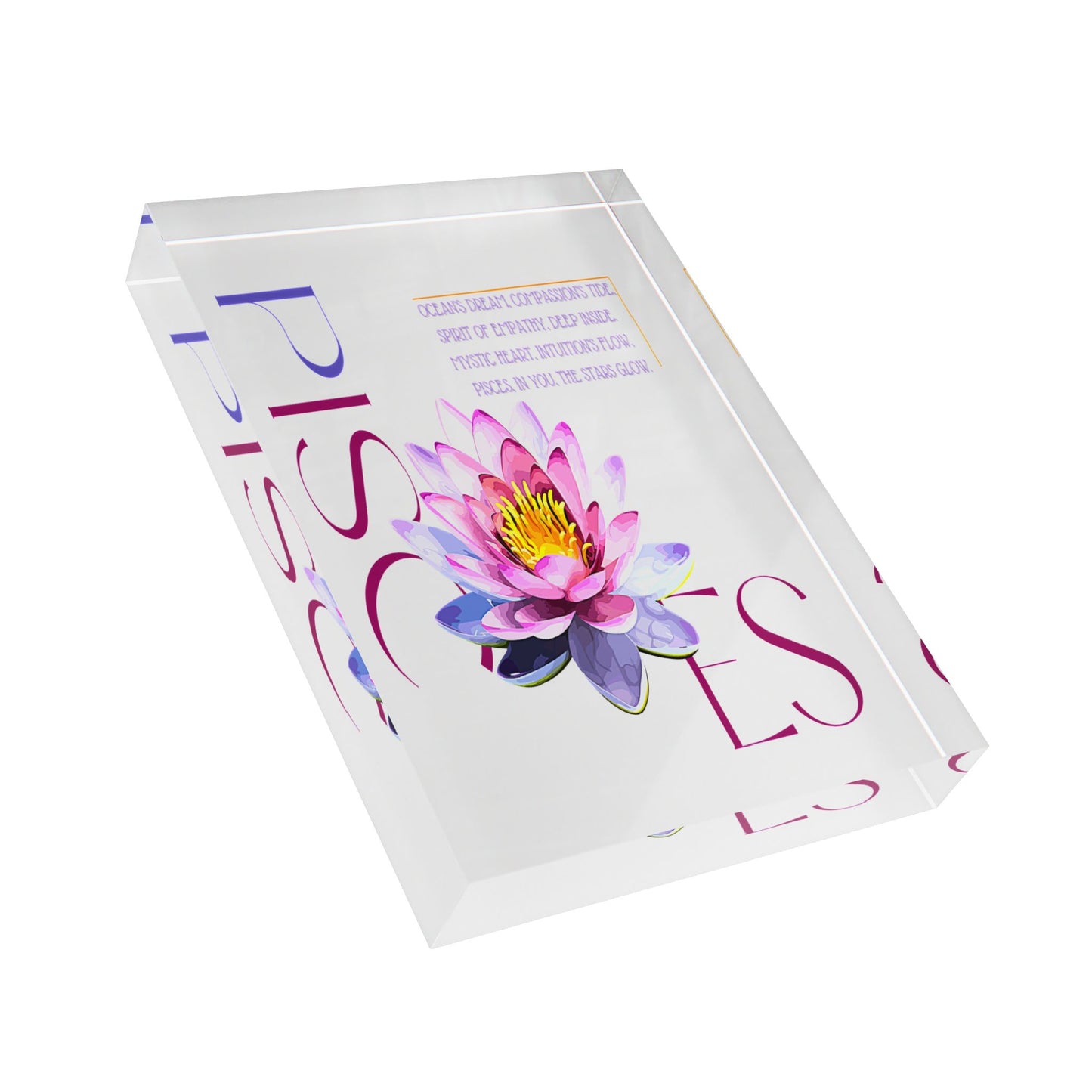 Pisces Pink Lotus, Photo Block (White)