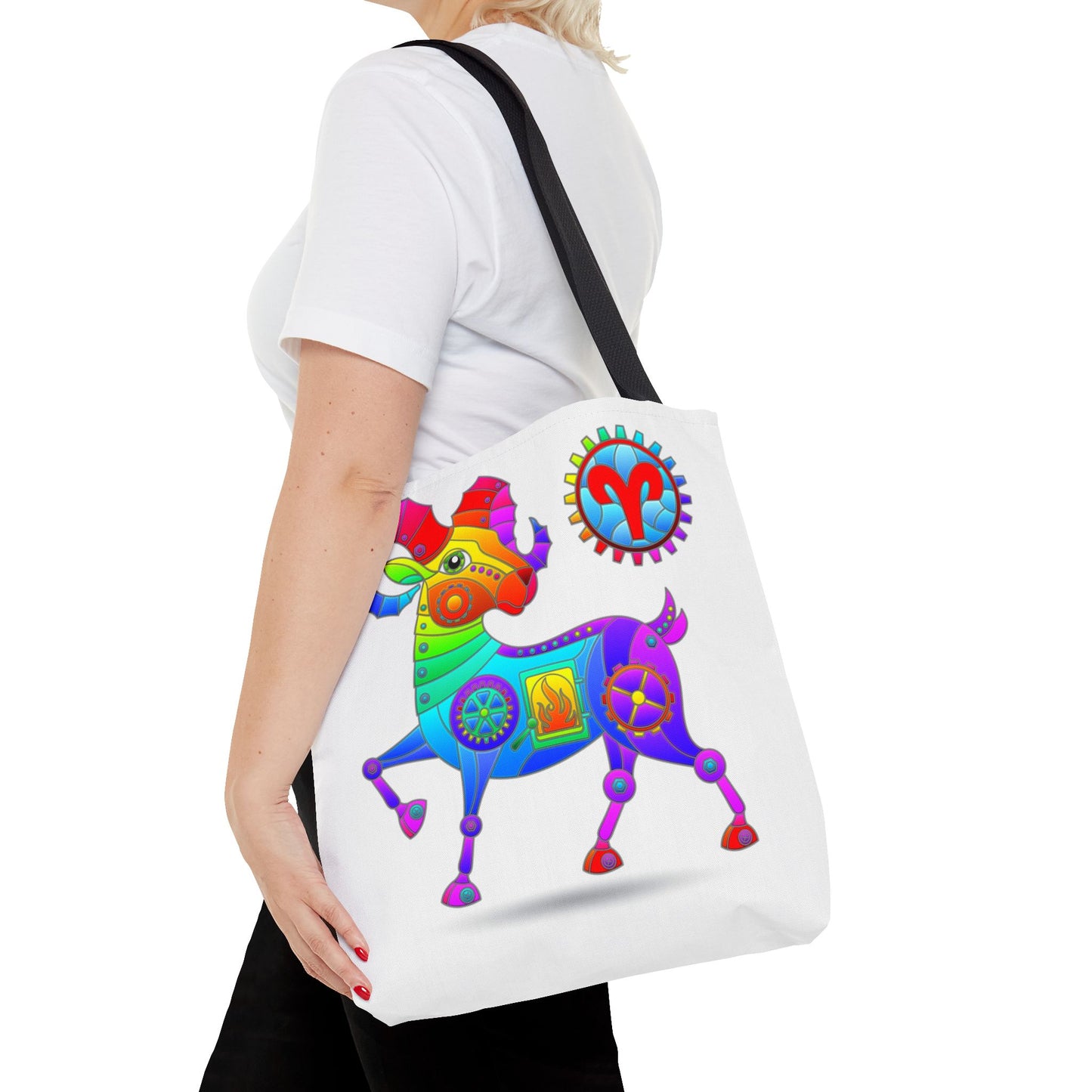 Aries Rainbow Steampunk, White Tote Bag