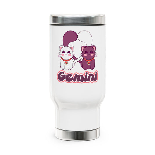 Gemini Anime Cats, Stainless Steel Travel Mug with Handle, 14oz