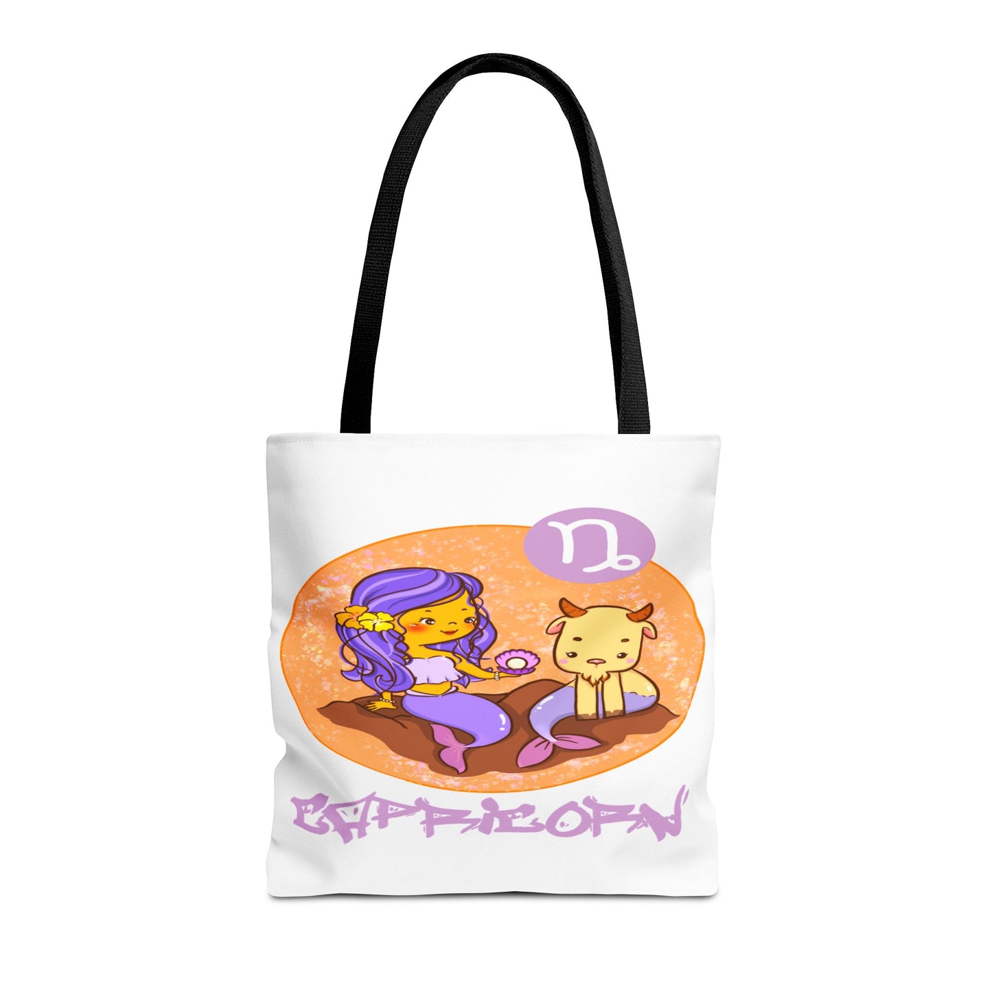 Capricorn Chibi Mermaid & Goat White Tote Bag, 3 Sizes