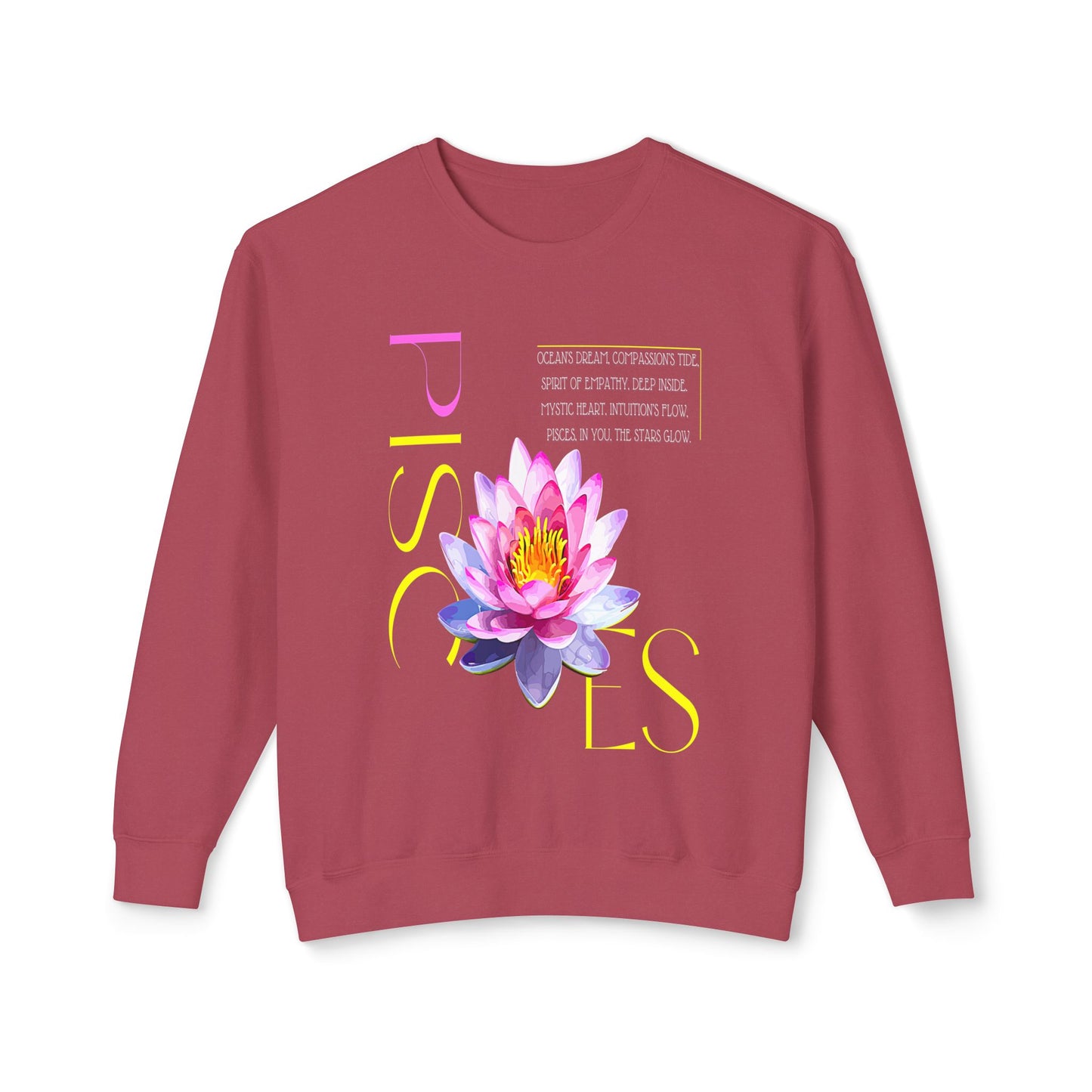 Pisces Pink Lotus, Unisex Lightweight Crewneck Sweatshirt