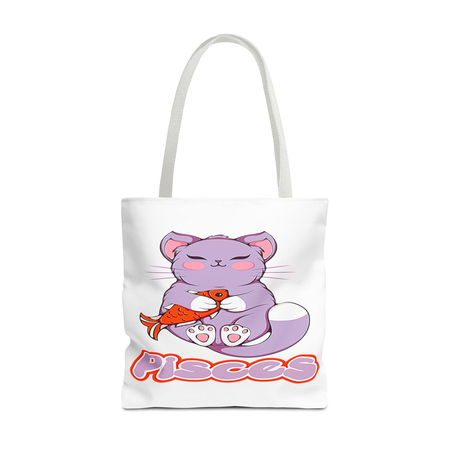 Pisces Anime Cat White Tote Bag, 3 Sizes