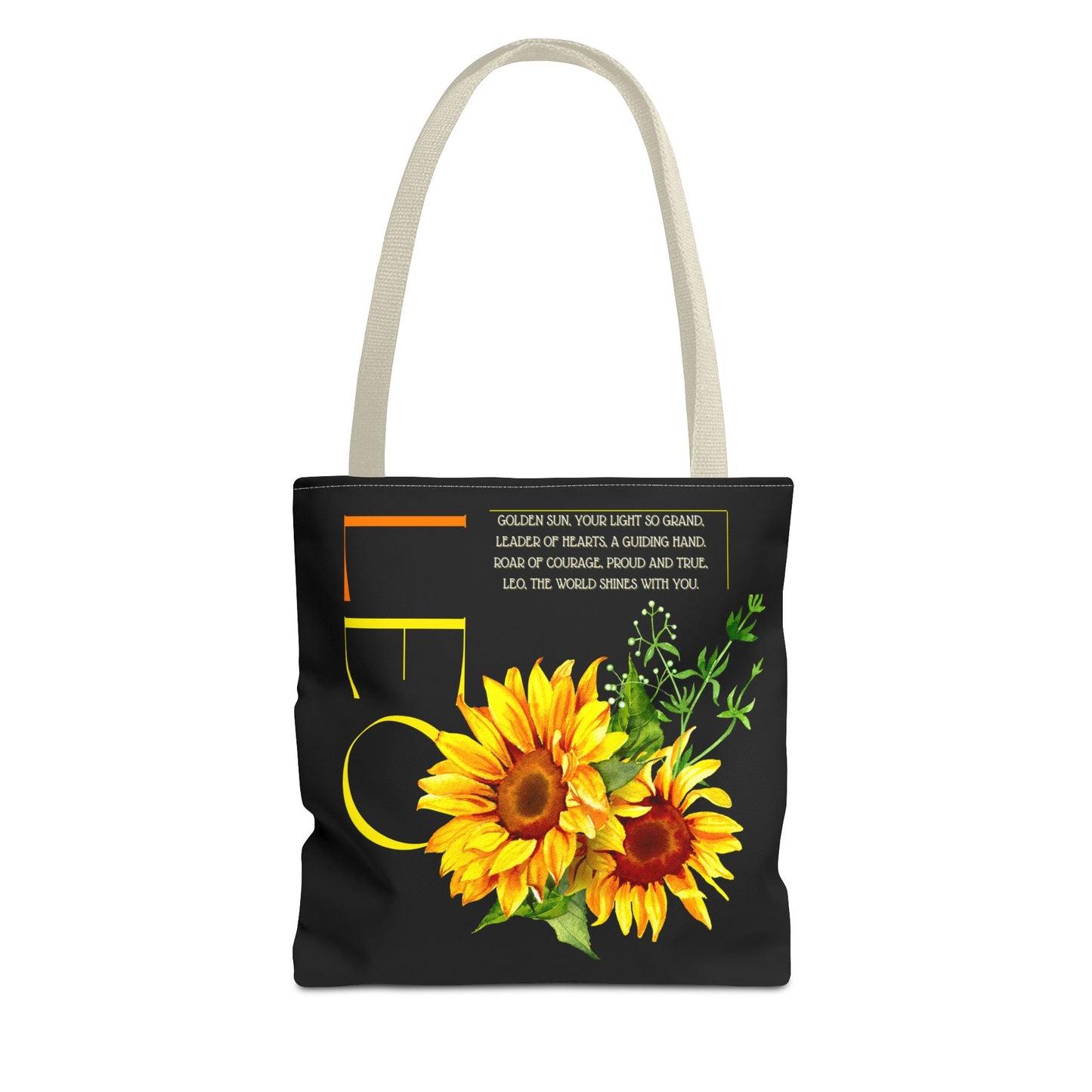 Leo Sunflowers Black Tote Bag, 3 Sizes