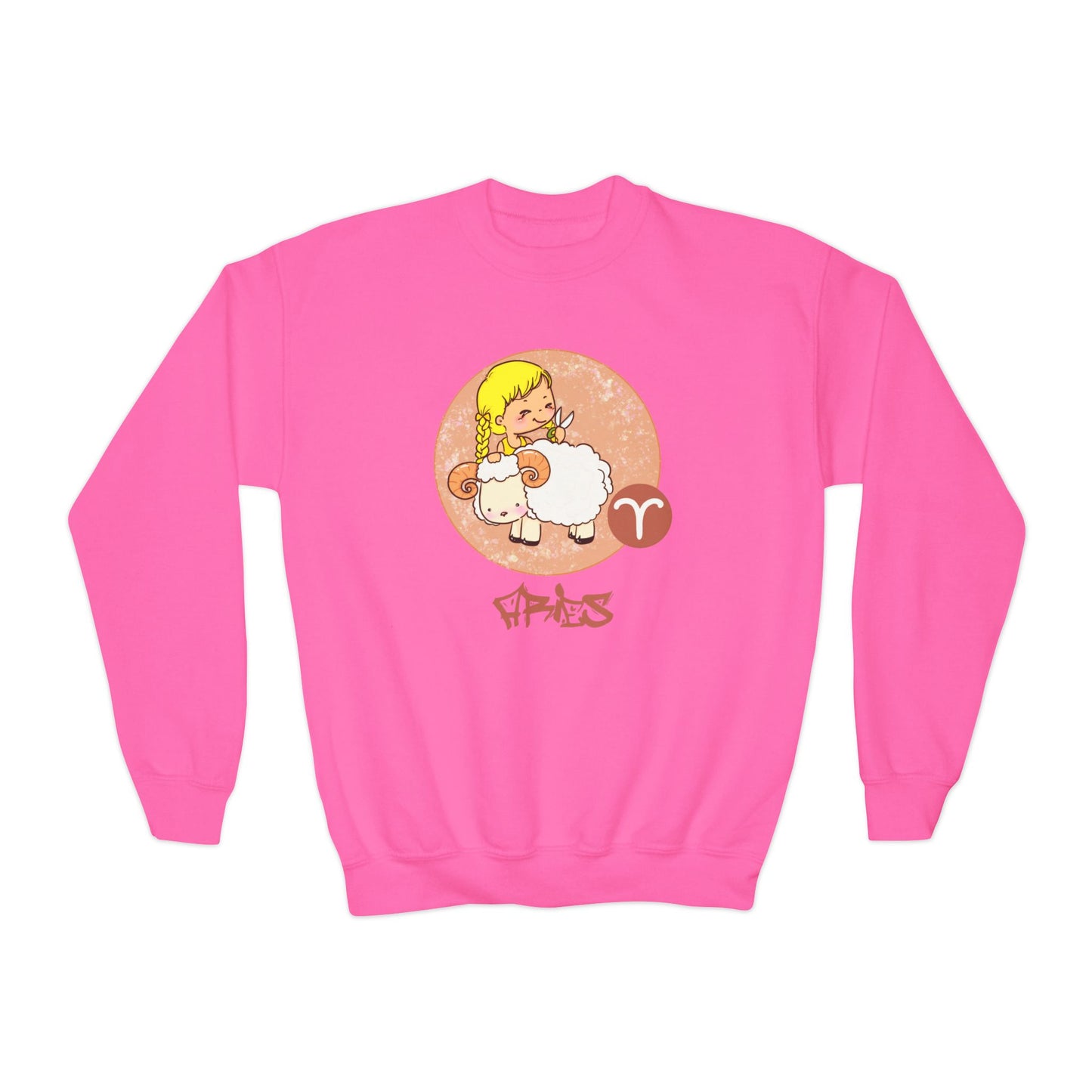 Aries Chibi Girl & Ram, Youth Crewneck Sweatshirt