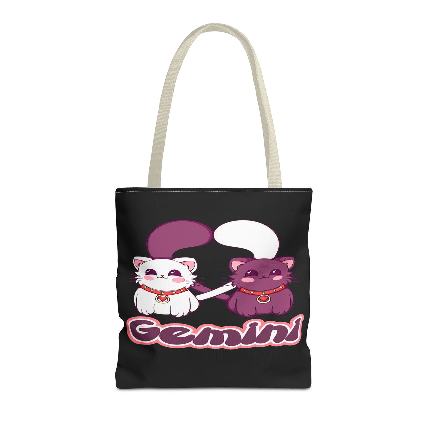 Gemini Anime Cats Black Tote Bag, 3 Sizes