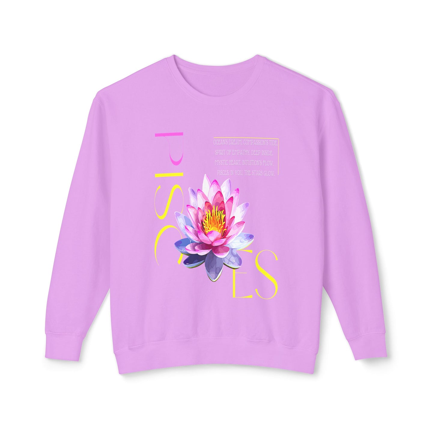 Pisces Pink Lotus, Unisex Lightweight Crewneck Sweatshirt