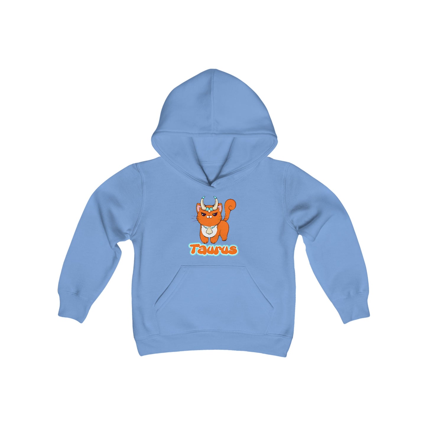 Taurus Anime Cat, Youth Heavy Blend Hooded Sweatshirt