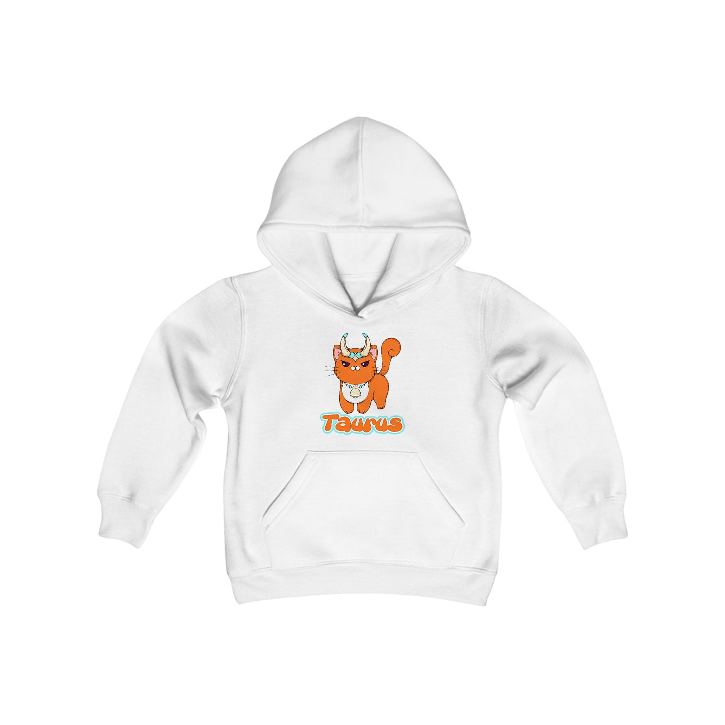 Taurus Anime Cat, Youth Heavy Blend Hooded Sweatshirt