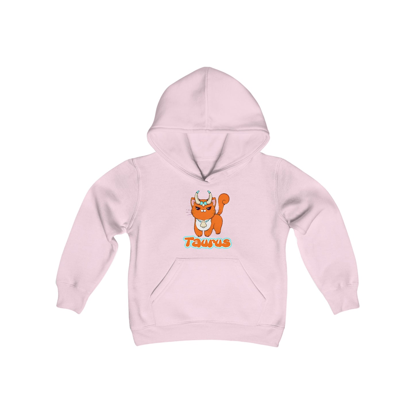 Taurus Anime Cat, Youth Heavy Blend Hooded Sweatshirt